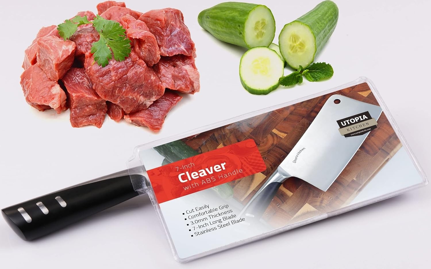image:imageUtopia Kitchen 7 inch Cleaver Knife Stainless Steel Chef Butcher Knives for Meat Vegetable Multipurpose Kitchen Chef Knife Chopping BoneBlack