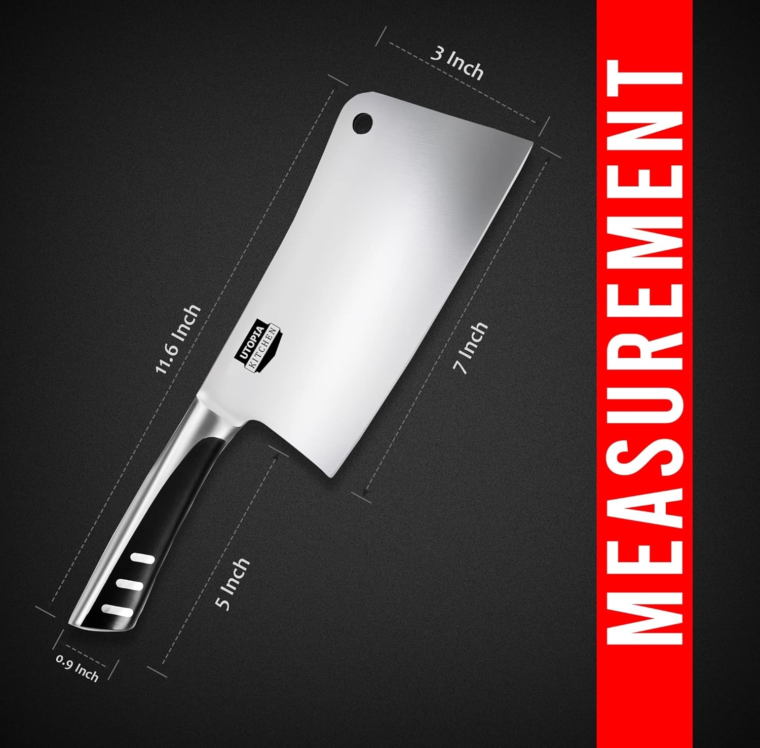 image:imageUtopia Kitchen 7 inch Cleaver Knife Stainless Steel Chef Butcher Knives for Meat Vegetable Multipurpose Kitchen Chef Knife Chopping BoneBlack
