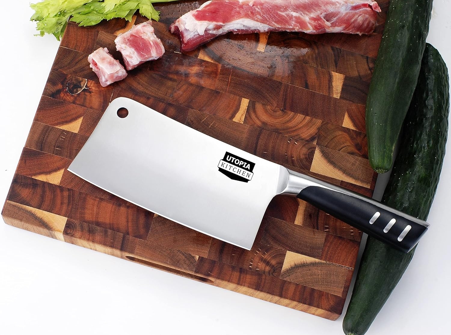 image:imageUtopia Kitchen 7 inch Cleaver Knife Stainless Steel Chef Butcher Knives for Meat Vegetable Multipurpose Kitchen Chef Knife Chopping BoneBlack
