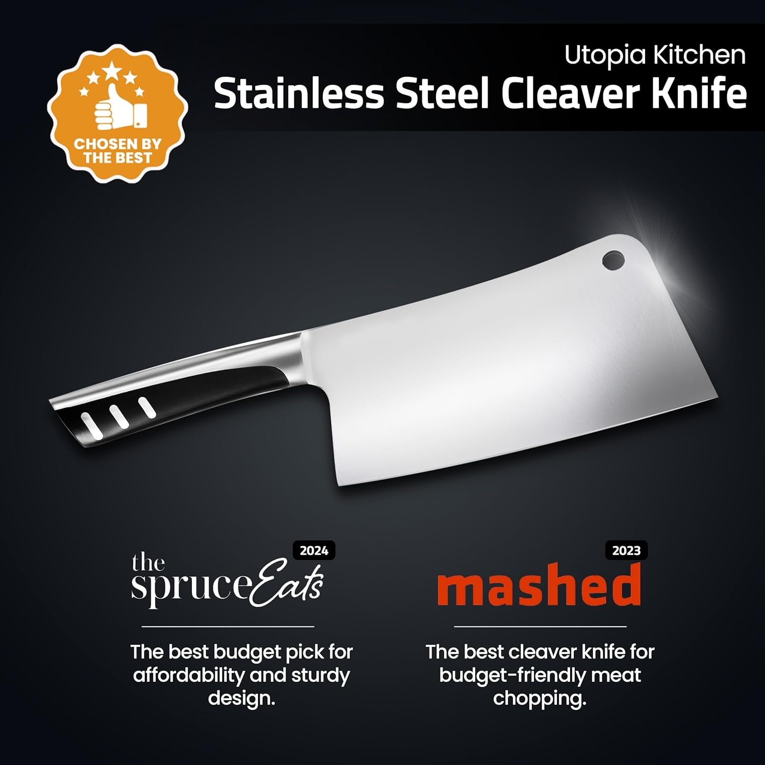 image:imageUtopia Kitchen 7 inch Cleaver Knife Stainless Steel Chef Butcher Knives for Meat Vegetable Multipurpose Kitchen Chef Knife Chopping BoneBlack