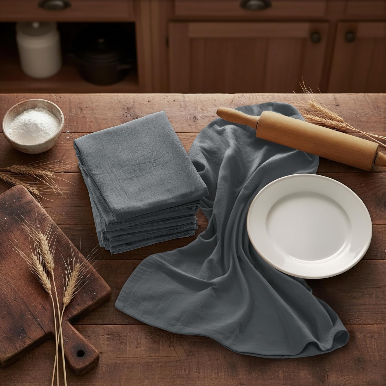 image:imageUtopia Kitchen Light Grey Flour Sack Towels 12 Pack 28 x 28 Inch 100 Cotton Tea Towels for Cleaning amp Drying Highly Absorbent Kitchen Dish ClothLight Grey