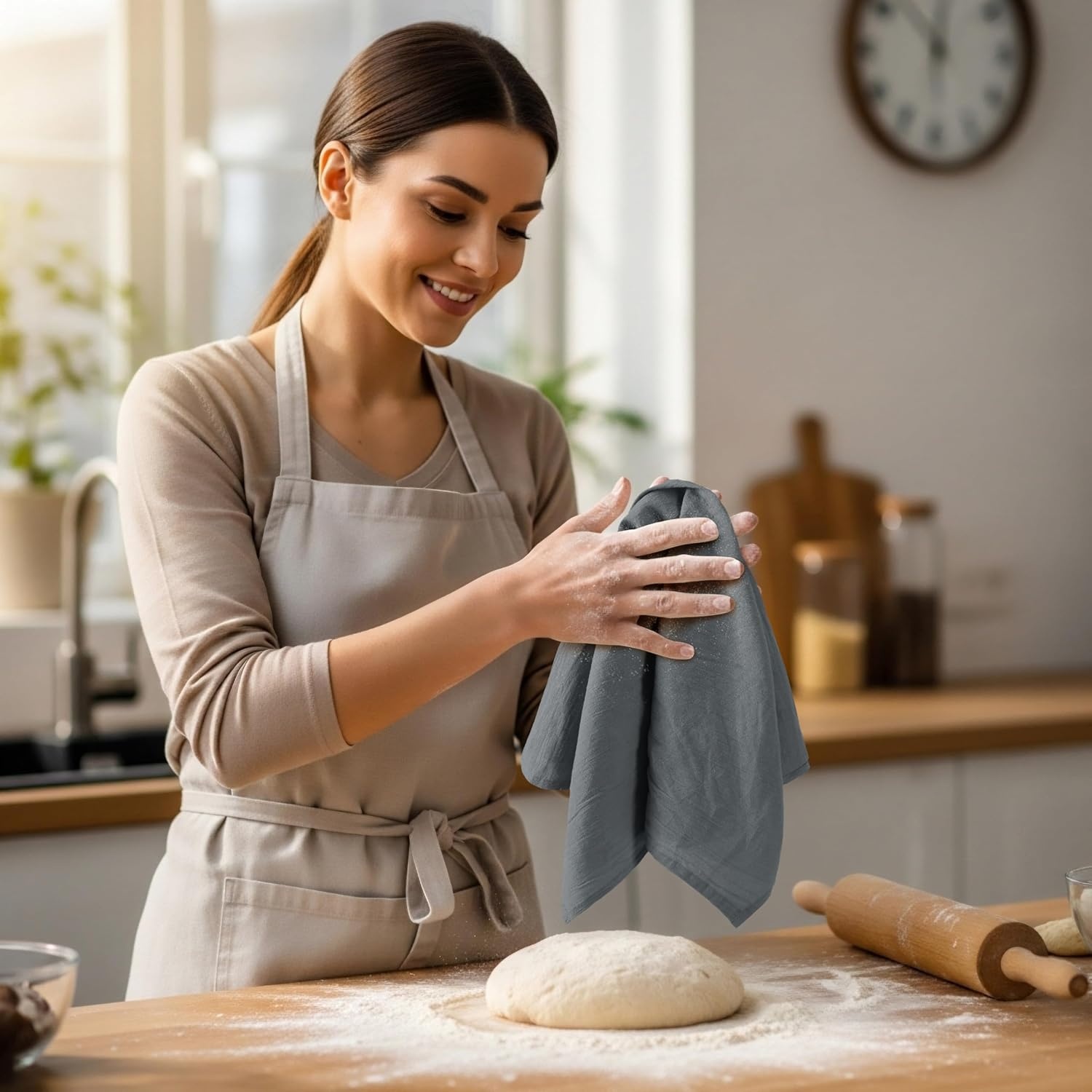image:imageUtopia Kitchen Light Grey Flour Sack Towels 12 Pack 28 x 28 Inch 100 Cotton Tea Towels for Cleaning amp Drying Highly Absorbent Kitchen Dish ClothLight Grey