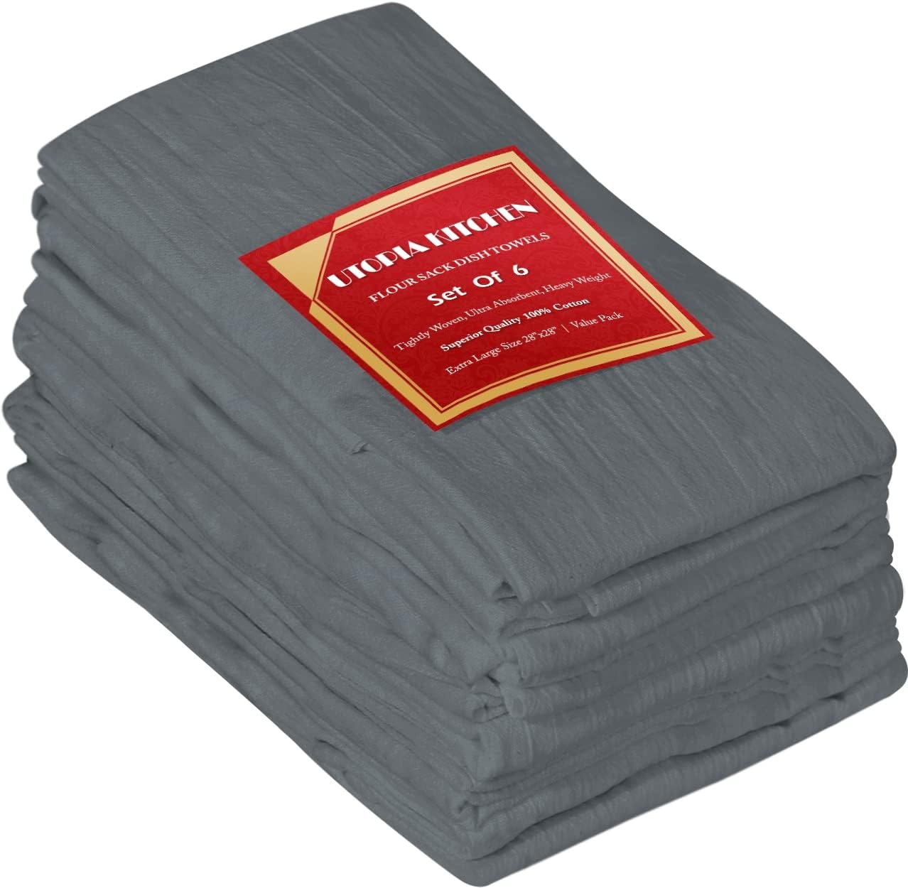 image:imageUtopia Kitchen Light Grey Flour Sack Towels 12 Pack 28 x 28 Inch 100 Cotton Tea Towels for Cleaning amp Drying Highly Absorbent Kitchen Dish ClothLight Grey