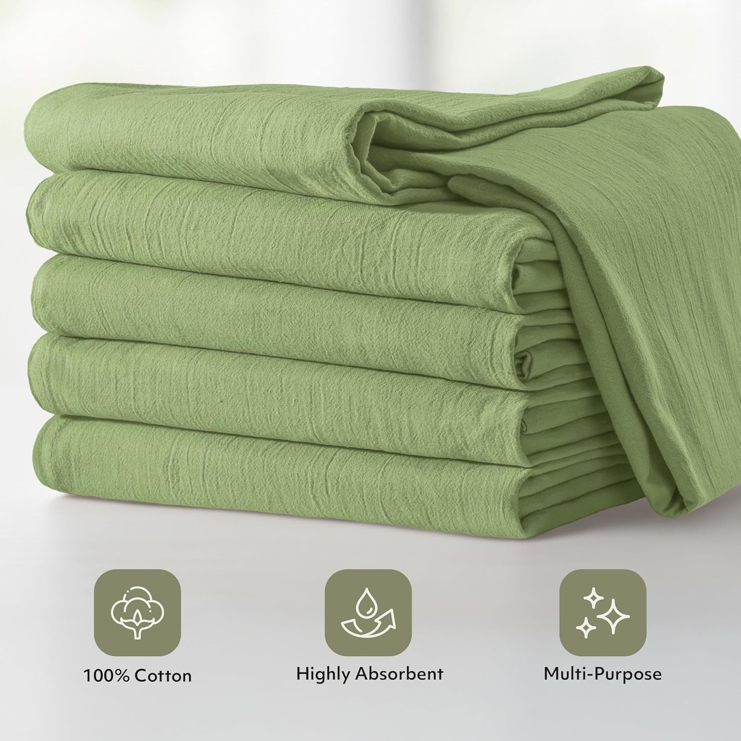 image:imageUtopia Kitchen Light Grey Flour Sack Towels 12 Pack 28 x 28 Inch 100 Cotton Tea Towels for Cleaning amp Drying Highly Absorbent Kitchen Dish ClothSage Green