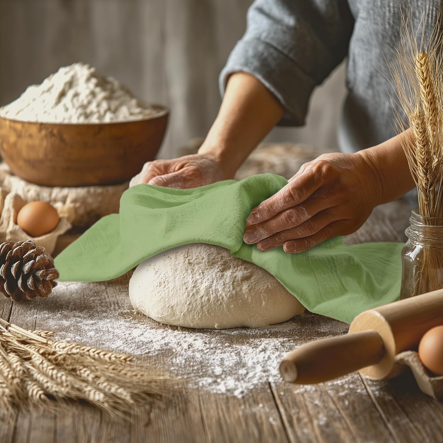 image:imageUtopia Kitchen Light Grey Flour Sack Towels 12 Pack 28 x 28 Inch 100 Cotton Tea Towels for Cleaning amp Drying Highly Absorbent Kitchen Dish ClothSage Green