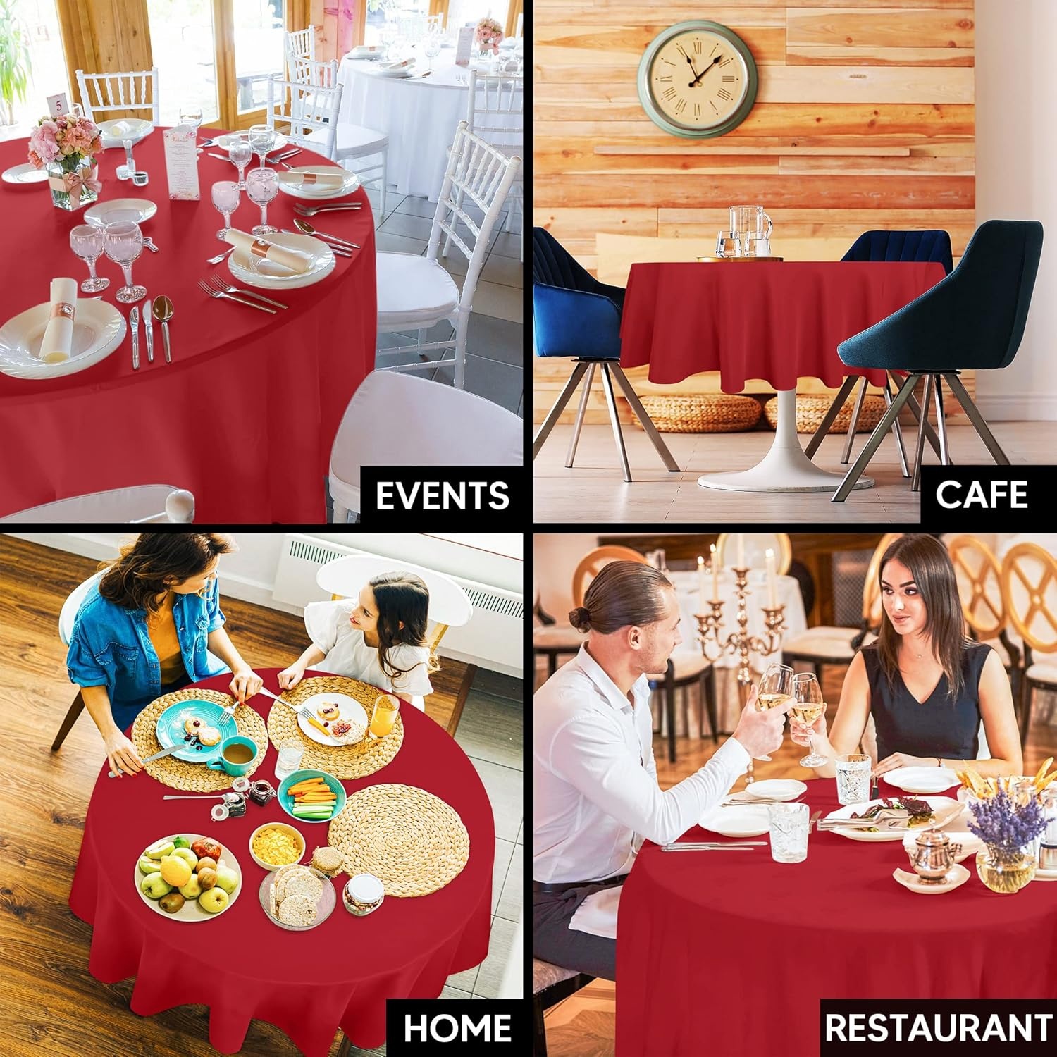 image:imageUtopia Kitchen Rectangle Table Cloth 1 Pack Tablecloth Machine Washable Polyester Table Cover for Dining Buffet Parties Picnics Events Weddings and Restaurants 52x70 Inches BlackRed