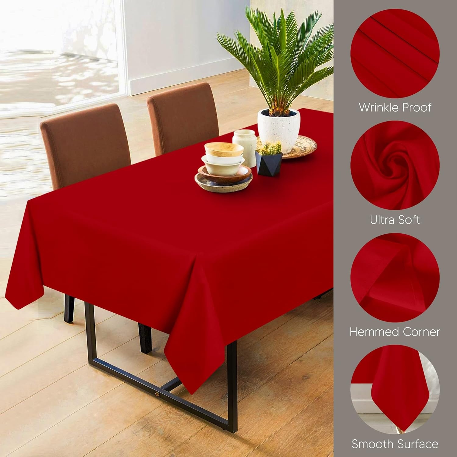 image:imageUtopia Kitchen Rectangle Table Cloth 1 Pack Tablecloth Machine Washable Polyester Table Cover for Dining Buffet Parties Picnics Events Weddings and Restaurants 52x70 Inches BlackRed