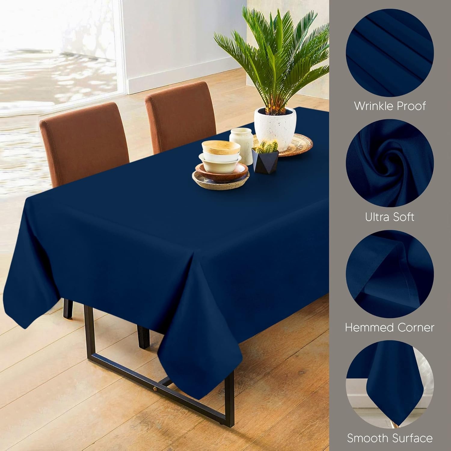 image:imageUtopia Kitchen Rectangle Table Cloth 1 Pack Tablecloth Machine Washable Polyester Table Cover for Dining Buffet Parties Picnics Events Weddings and Restaurants 52x70 Inches BlackNavy