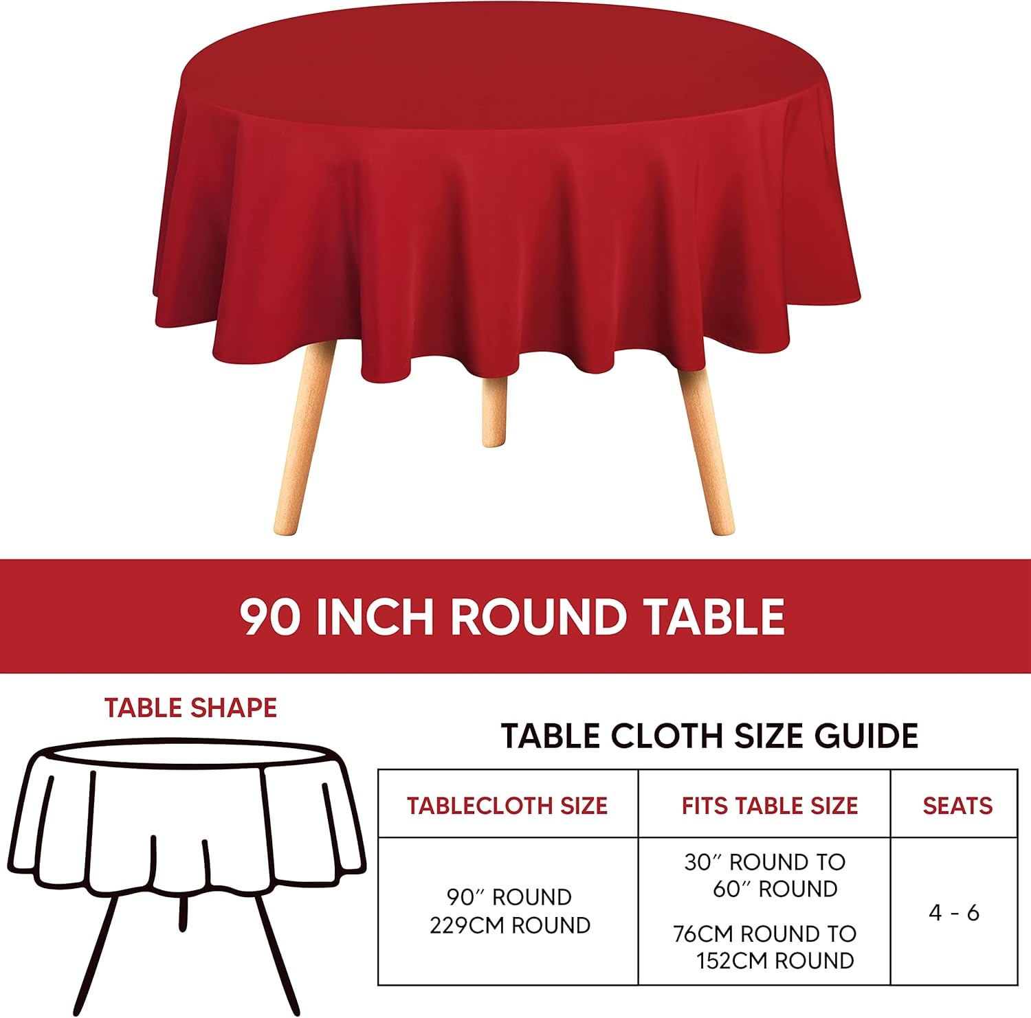 image:imageUtopia Kitchen Rectangle Table Cloth 1 Pack Tablecloth Machine Washable Polyester Table Cover for Dining Buffet Parties Picnics Events Weddings and Restaurants 52x70 Inches BlackRed