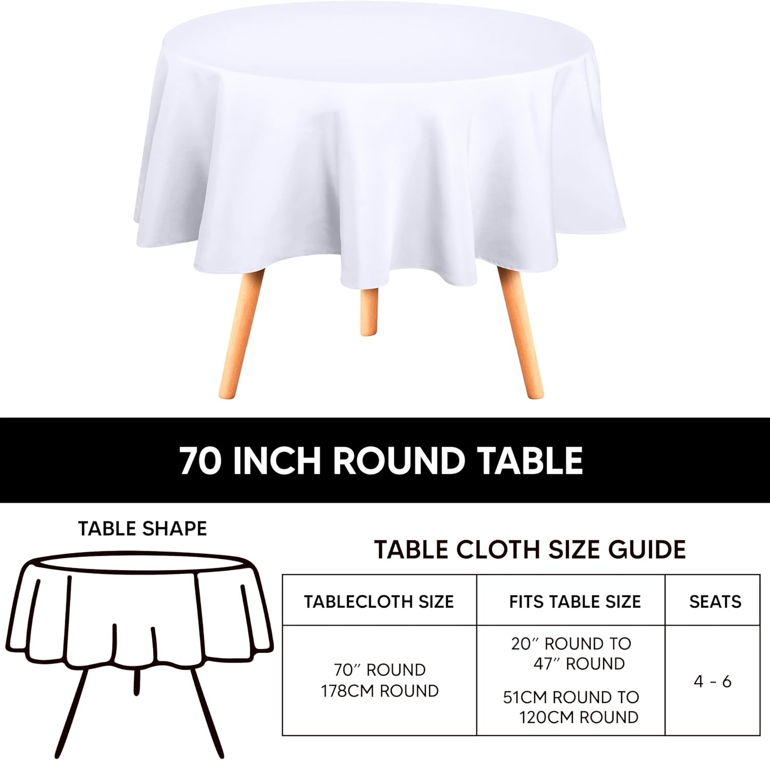 image:imageUtopia Kitchen Rectangle Table Cloth 1 Pack Tablecloth Machine Washable Polyester Table Cover for Dining Buffet Parties Picnics Events Weddings and Restaurants 52x70 Inches BlackWhite