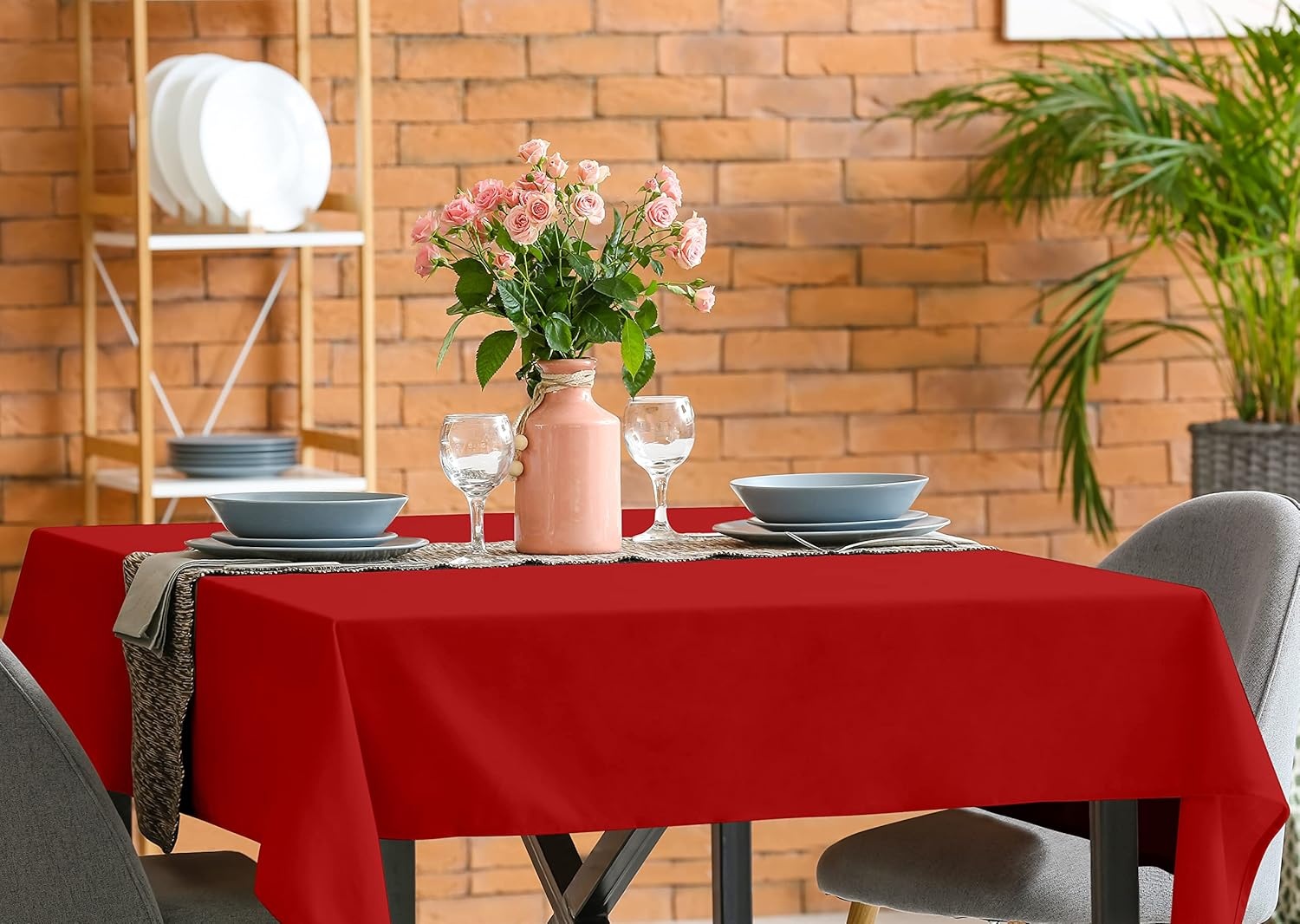 image:imageUtopia Kitchen Rectangle Table Cloth 1 Pack Tablecloth Machine Washable Polyester Table Cover for Dining Buffet Parties Picnics Events Weddings and Restaurants 52x70 Inches BlackRed