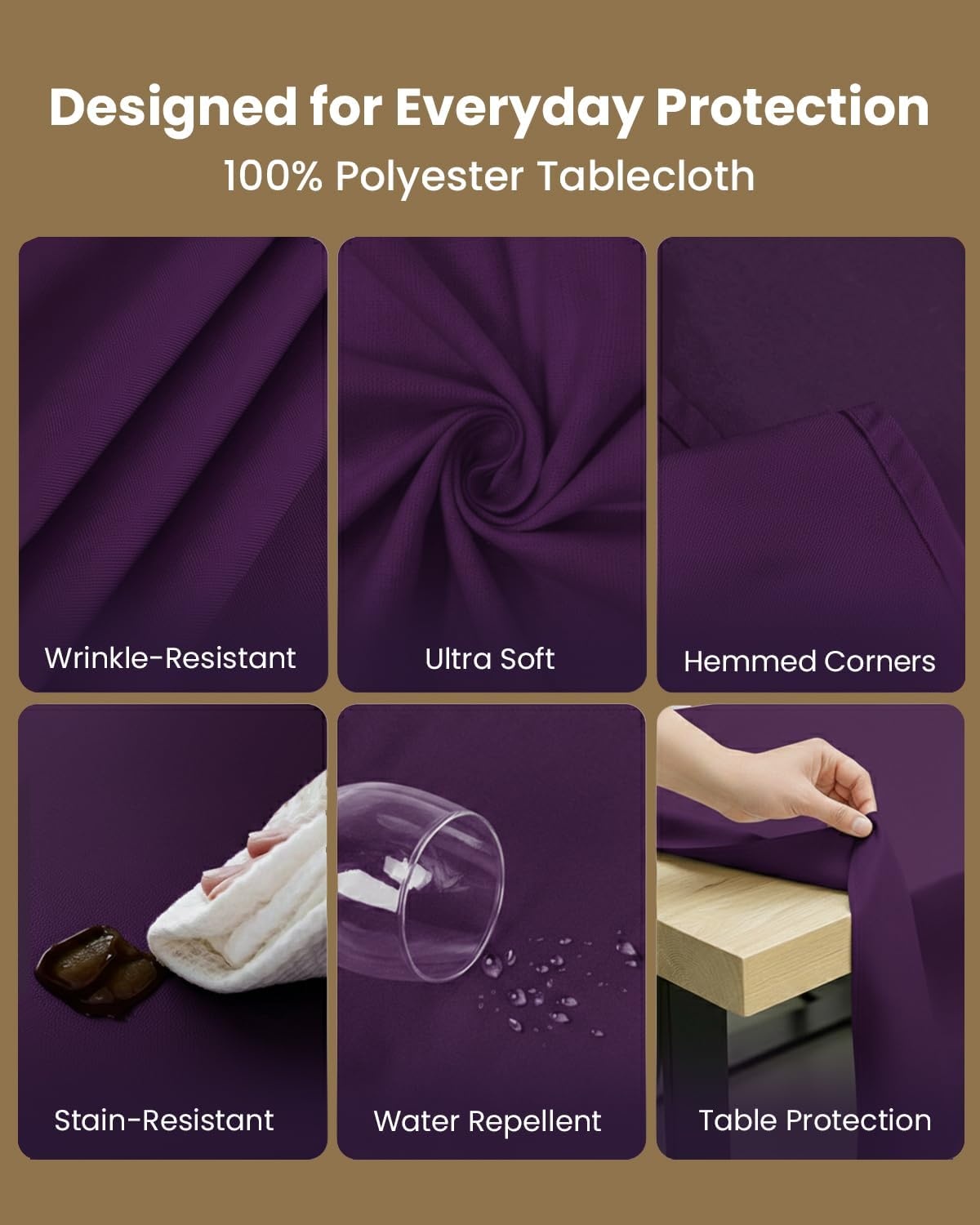 image:imageUtopia Kitchen Rectangle Table Cloth 1 Pack Tablecloth Machine Washable Polyester Table Cover for Dining Buffet Parties Picnics Events Weddings and Restaurants 52x70 Inches BlackPurple
