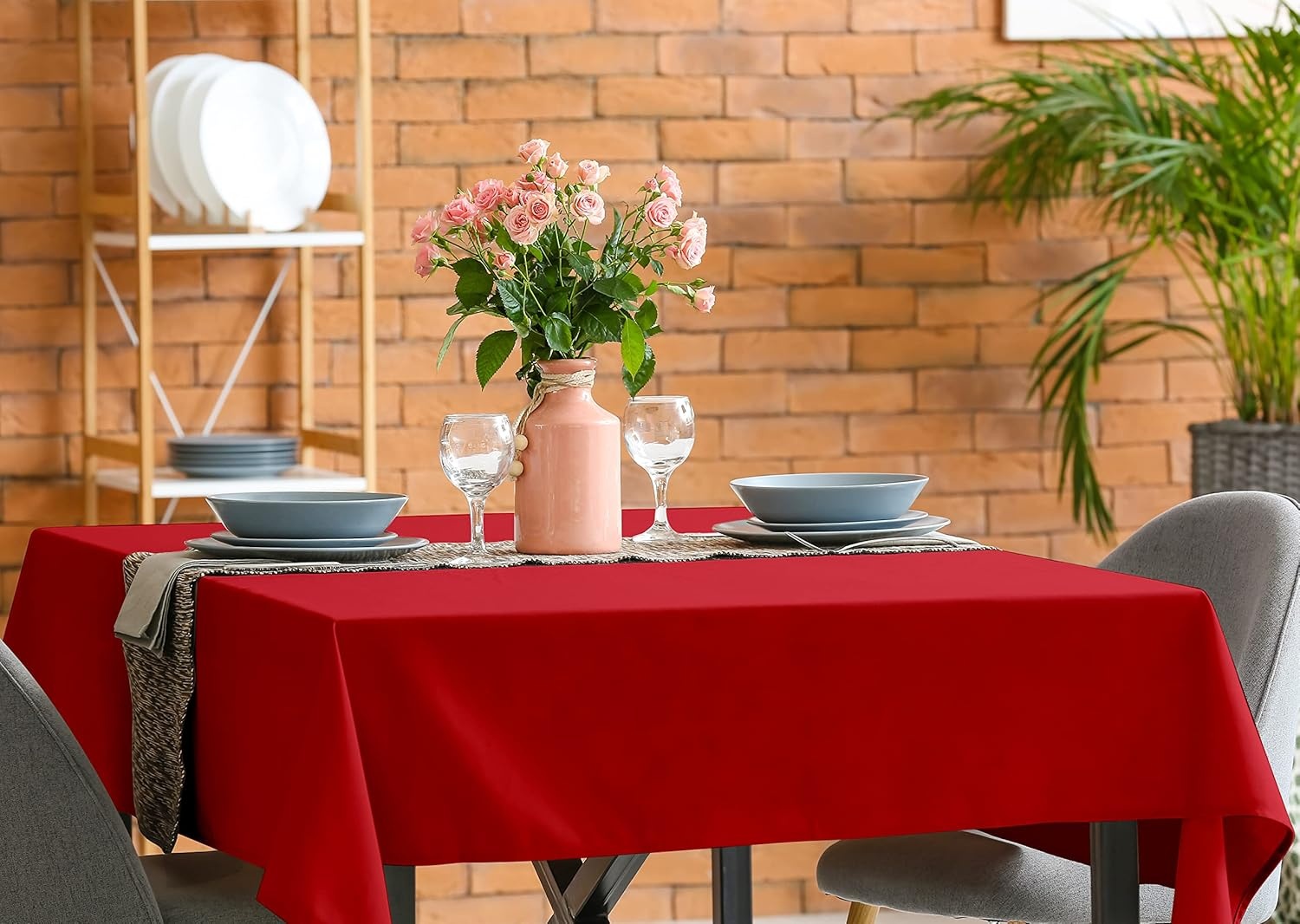 image:imageUtopia Kitchen Rectangle Table Cloth 1 Pack Tablecloth Machine Washable Polyester Table Cover for Dining Buffet Parties Picnics Events Weddings and Restaurants 52x70 Inches BlackRed
