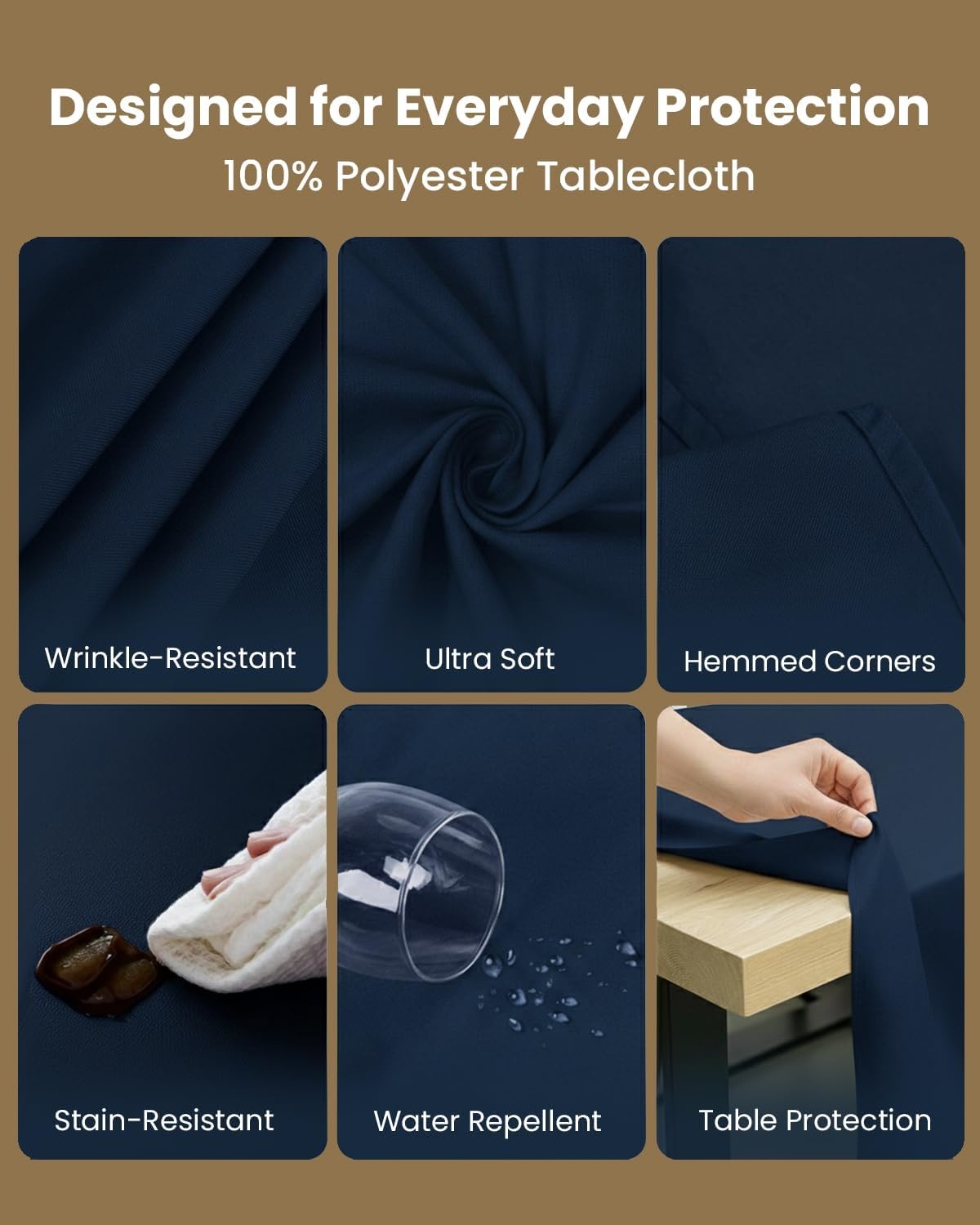 image:imageUtopia Kitchen Rectangle Table Cloth 1 Pack Tablecloth Machine Washable Polyester Table Cover for Dining Buffet Parties Picnics Events Weddings and Restaurants 52x70 Inches BlackNavy