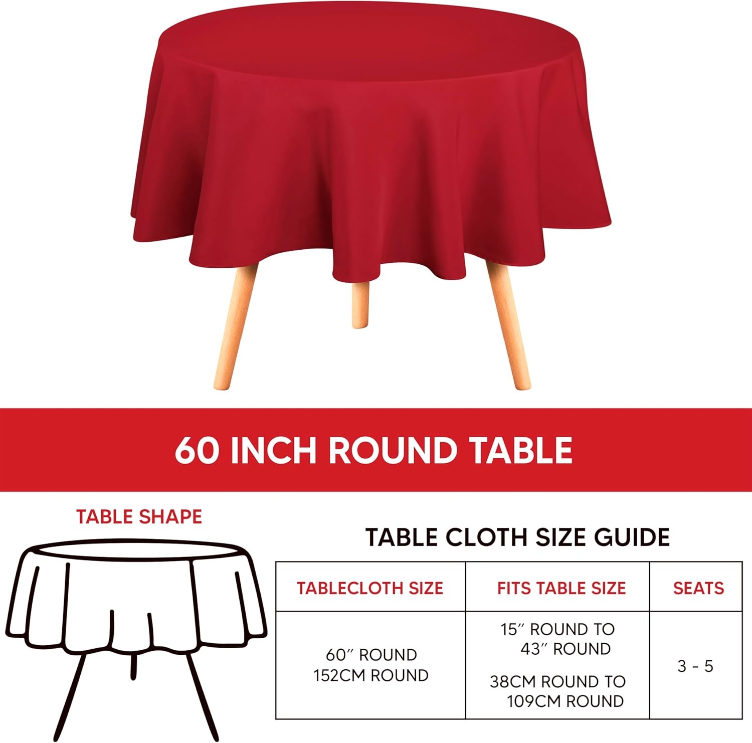image:imageUtopia Kitchen Rectangle Table Cloth 1 Pack Tablecloth Machine Washable Polyester Table Cover for Dining Buffet Parties Picnics Events Weddings and Restaurants 52x70 Inches BlackRed