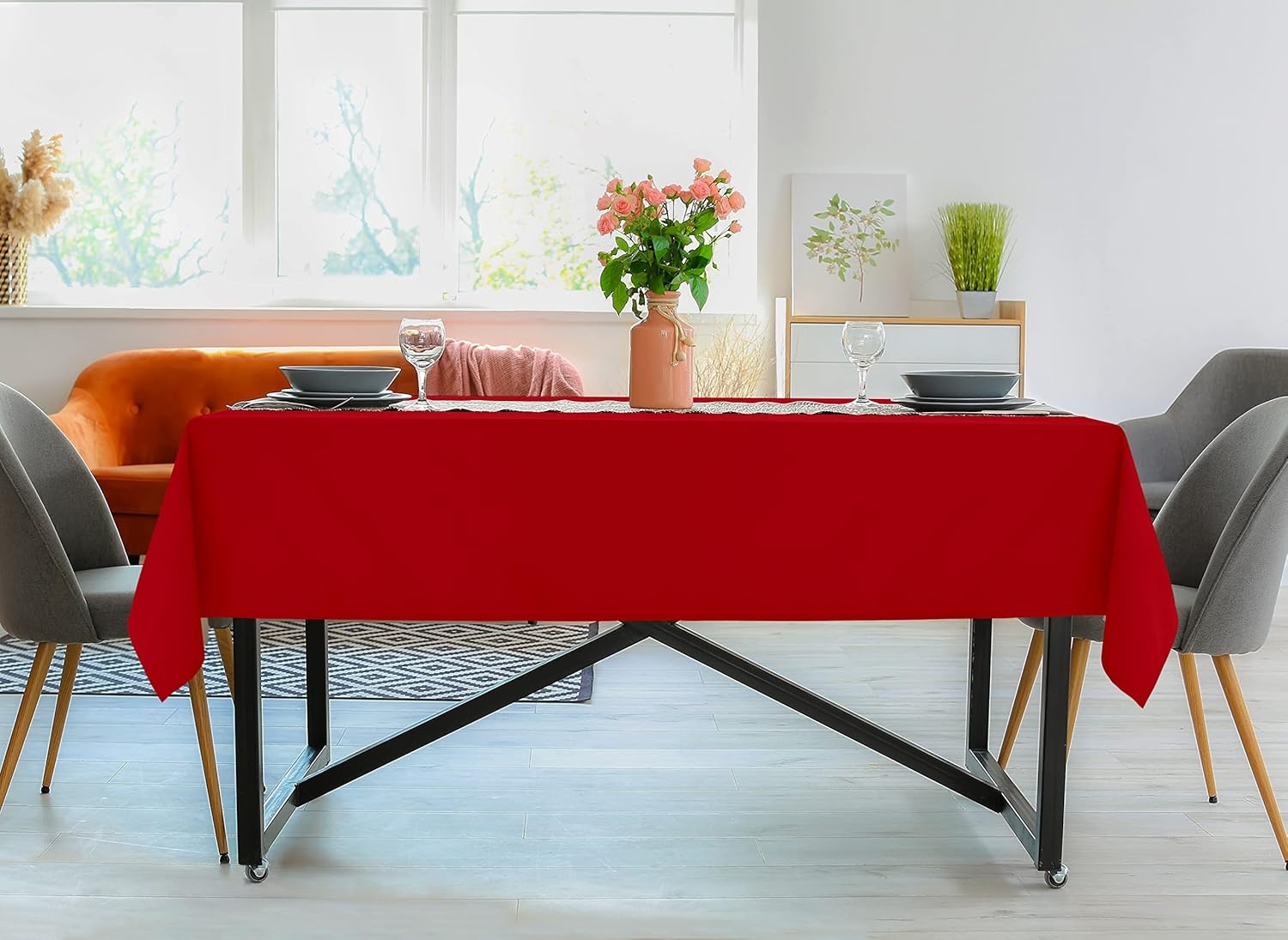 image:imageUtopia Kitchen Rectangle Table Cloth 1 Pack Tablecloth Machine Washable Polyester Table Cover for Dining Buffet Parties Picnics Events Weddings and Restaurants 52x70 Inches BlackRed