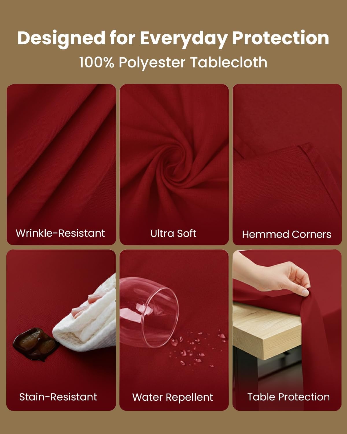 image:imageUtopia Kitchen Rectangle Table Cloth 1 Pack Tablecloth Machine Washable Polyester Table Cover for Dining Buffet Parties Picnics Events Weddings and Restaurants 52x70 Inches BlackRed