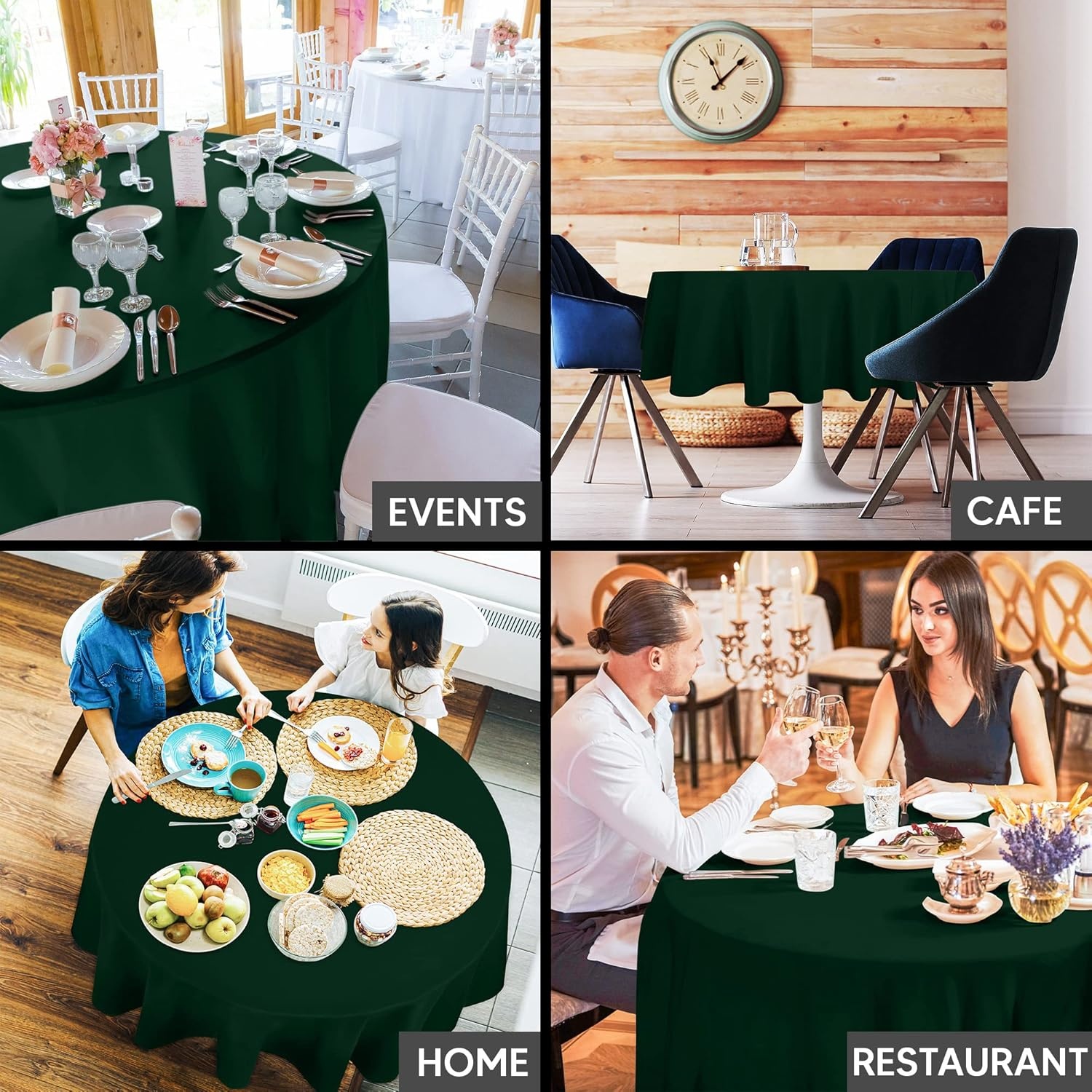 image:imageUtopia Kitchen Rectangle Table Cloth 1 Pack Tablecloth Machine Washable Polyester Table Cover for Dining Buffet Parties Picnics Events Weddings and Restaurants 52x70 Inches BlackHunter Green