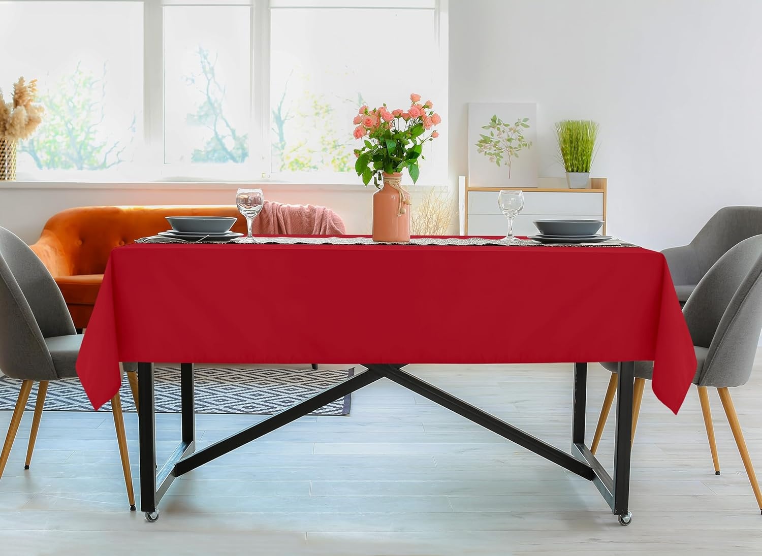 image:imageUtopia Kitchen Rectangle Table Cloth 1 Pack Tablecloth Machine Washable Polyester Table Cover for Dining Buffet Parties Picnics Events Weddings and Restaurants 52x70 Inches BlackRed