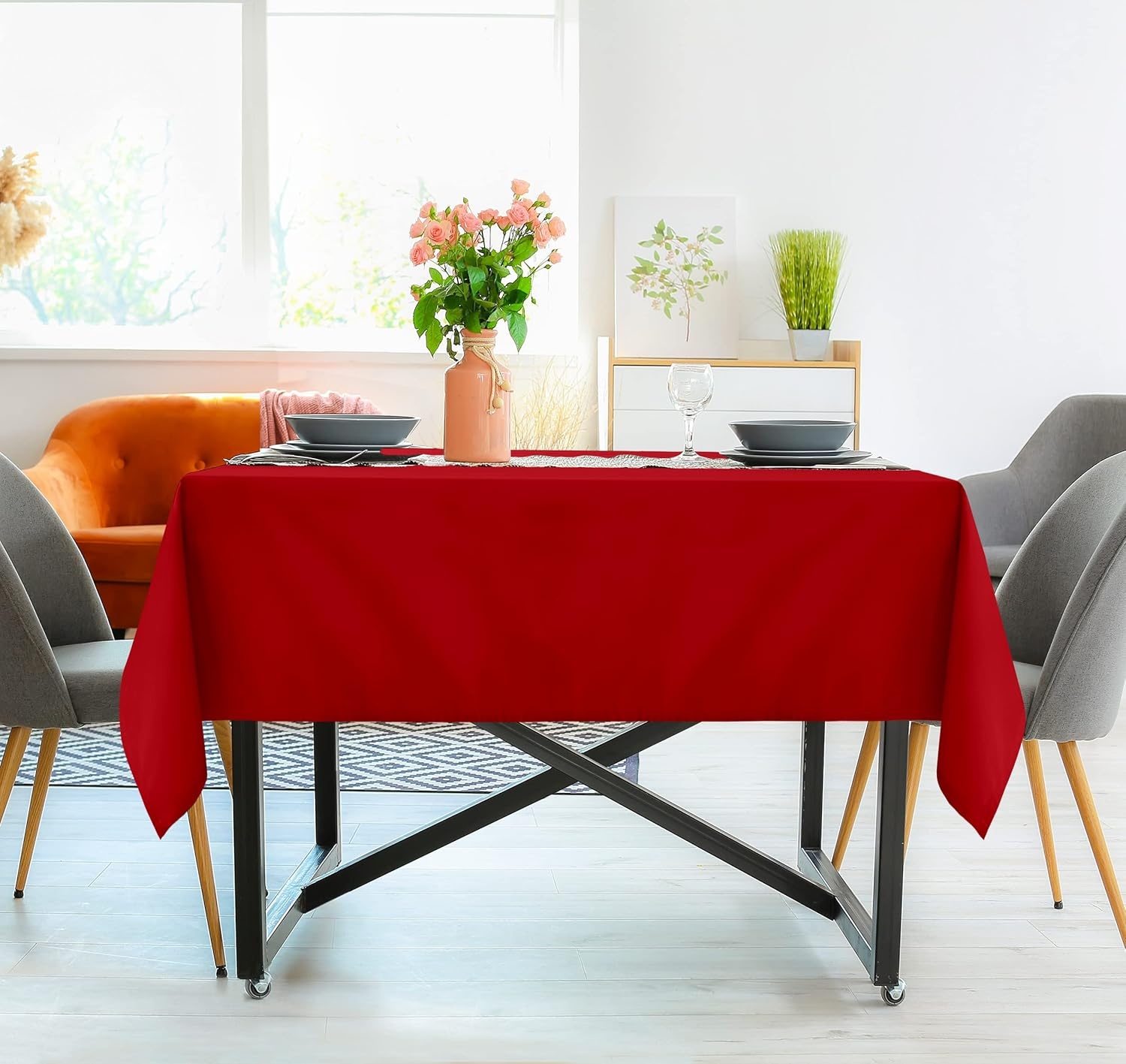 image:imageUtopia Kitchen Rectangle Table Cloth 1 Pack Tablecloth Machine Washable Polyester Table Cover for Dining Buffet Parties Picnics Events Weddings and Restaurants 52x70 Inches BlackRed
