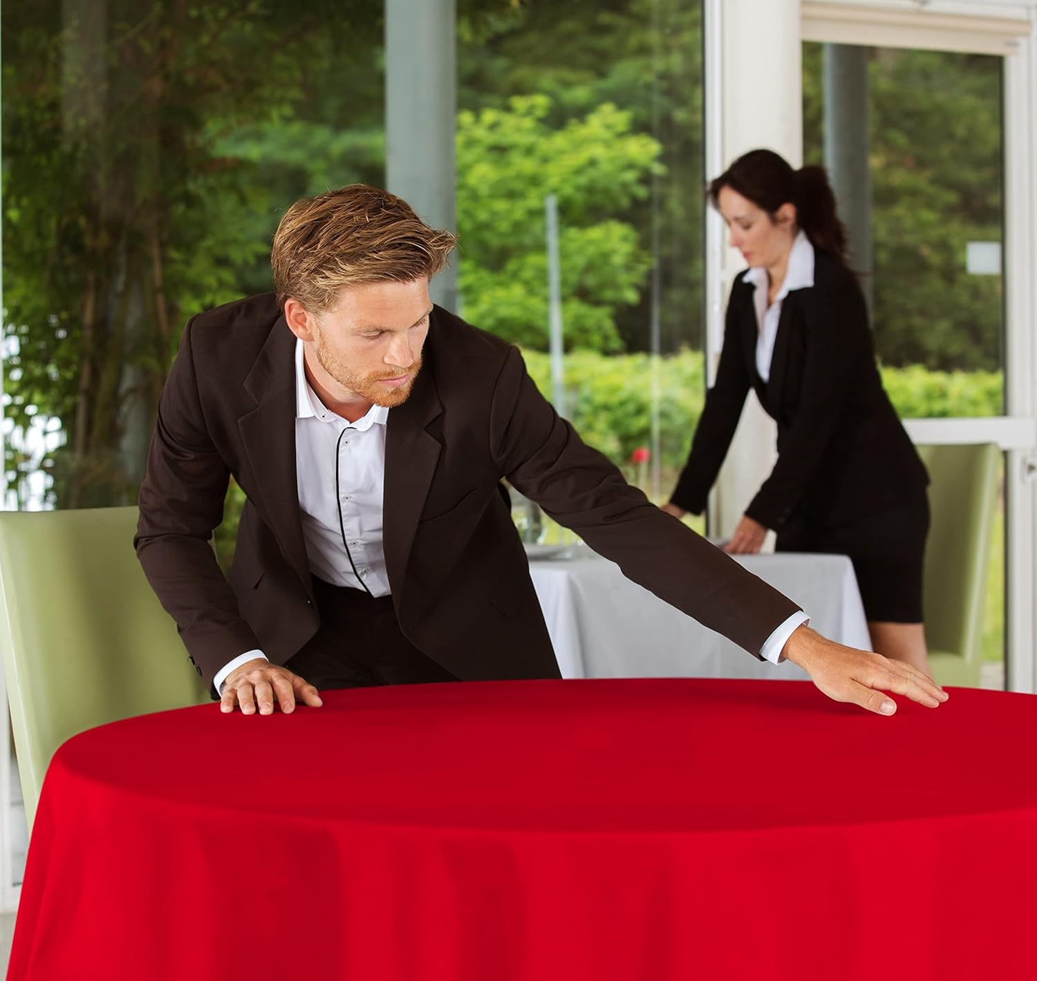 image:imageUtopia Kitchen Rectangle Table Cloth 1 Pack Tablecloth Machine Washable Polyester Table Cover for Dining Buffet Parties Picnics Events Weddings and Restaurants 52x70 Inches BlackRed