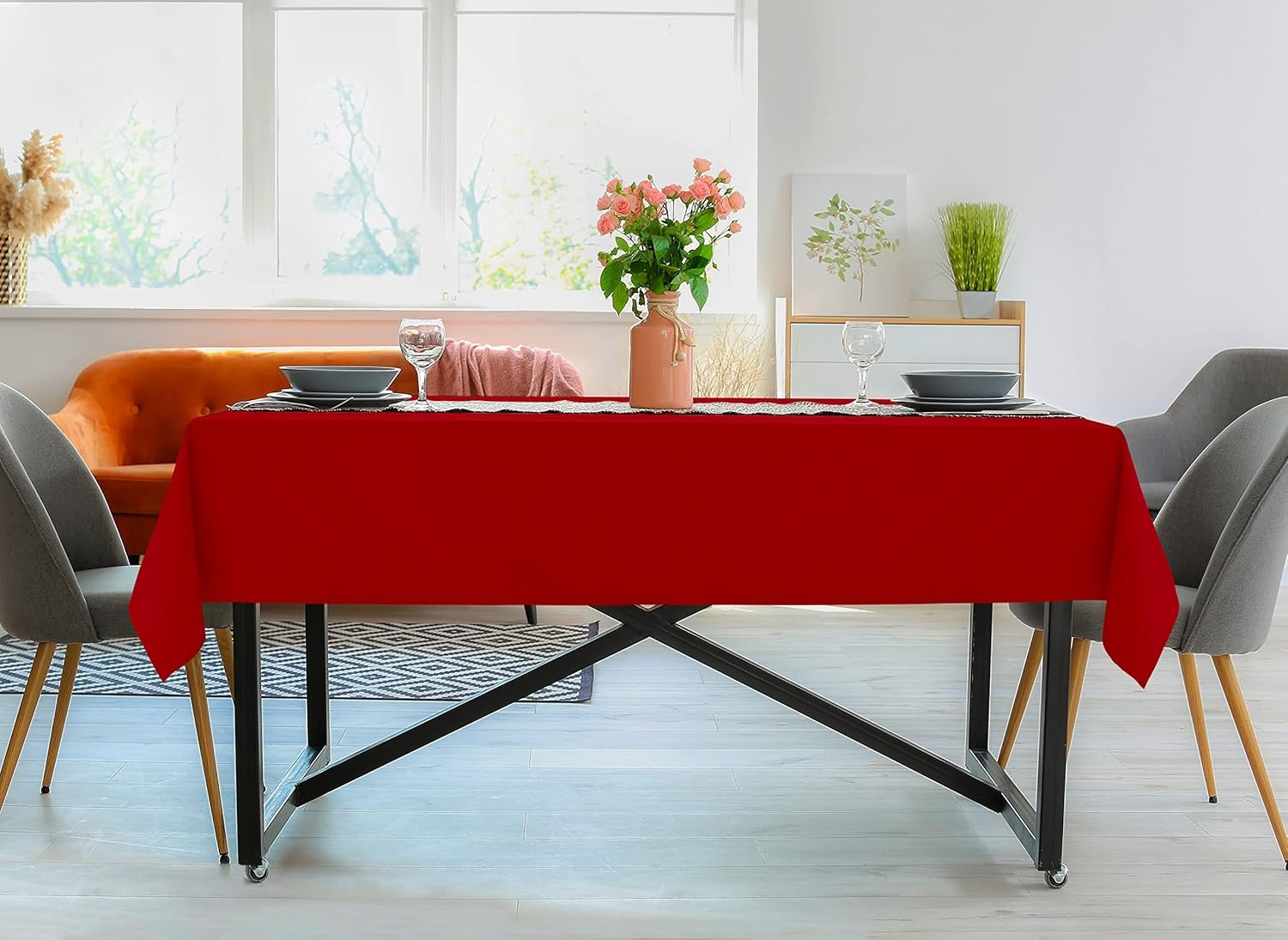 image:imageUtopia Kitchen Rectangle Table Cloth 1 Pack Tablecloth Machine Washable Polyester Table Cover for Dining Buffet Parties Picnics Events Weddings and Restaurants 52x70 Inches BlackRed