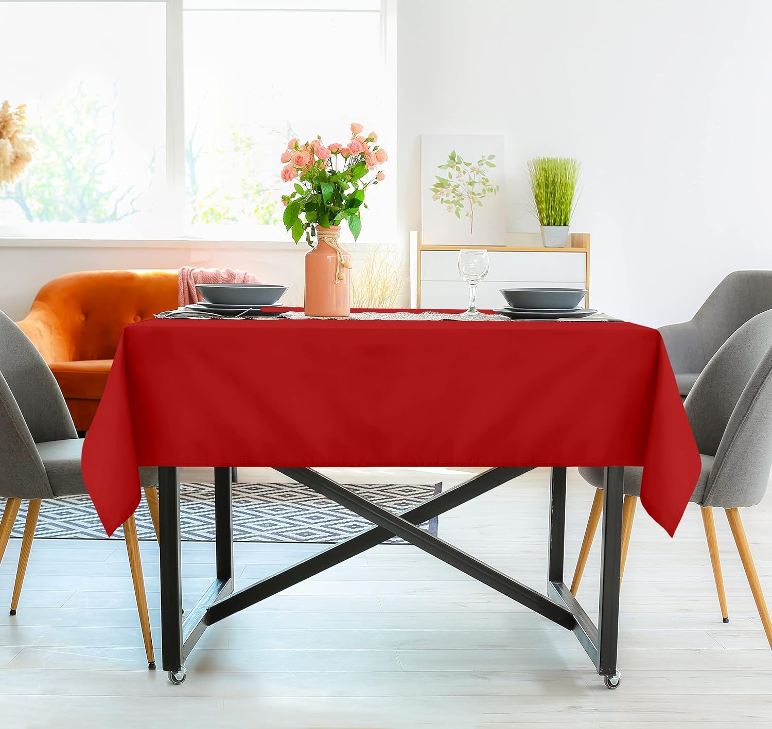 image:imageUtopia Kitchen Rectangle Table Cloth 1 Pack Tablecloth Machine Washable Polyester Table Cover for Dining Buffet Parties Picnics Events Weddings and Restaurants 52x70 Inches BlackRed