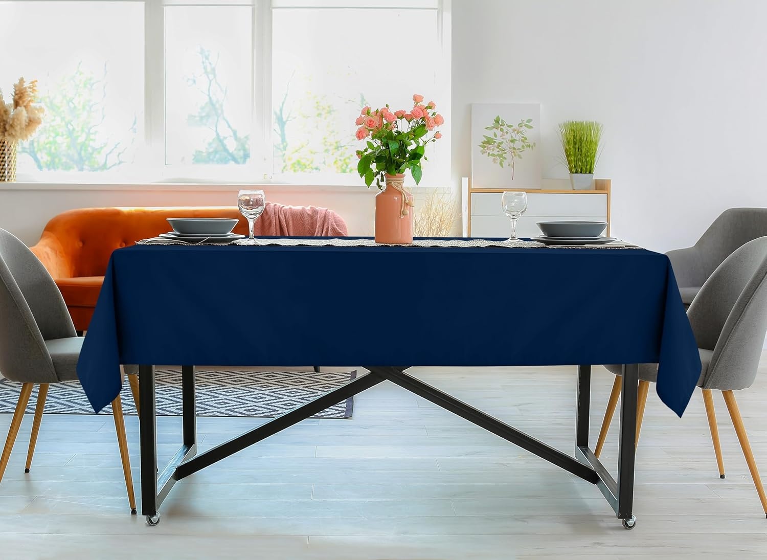image:imageUtopia Kitchen Rectangle Table Cloth 1 Pack Tablecloth Machine Washable Polyester Table Cover for Dining Buffet Parties Picnics Events Weddings and Restaurants 52x70 Inches BlackNavy