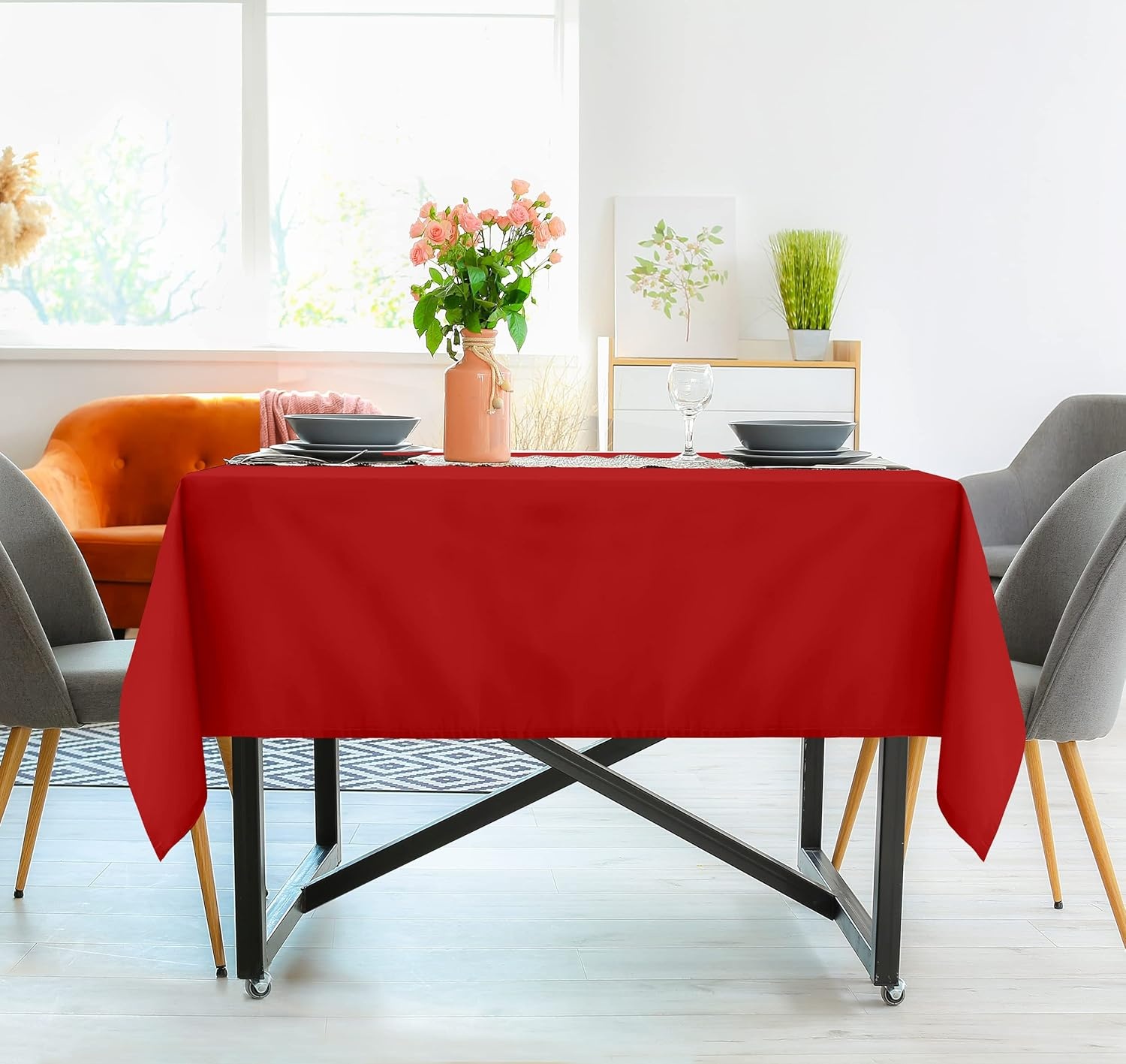 image:imageUtopia Kitchen Rectangle Table Cloth 1 Pack Tablecloth Machine Washable Polyester Table Cover for Dining Buffet Parties Picnics Events Weddings and Restaurants 52x70 Inches BlackRed
