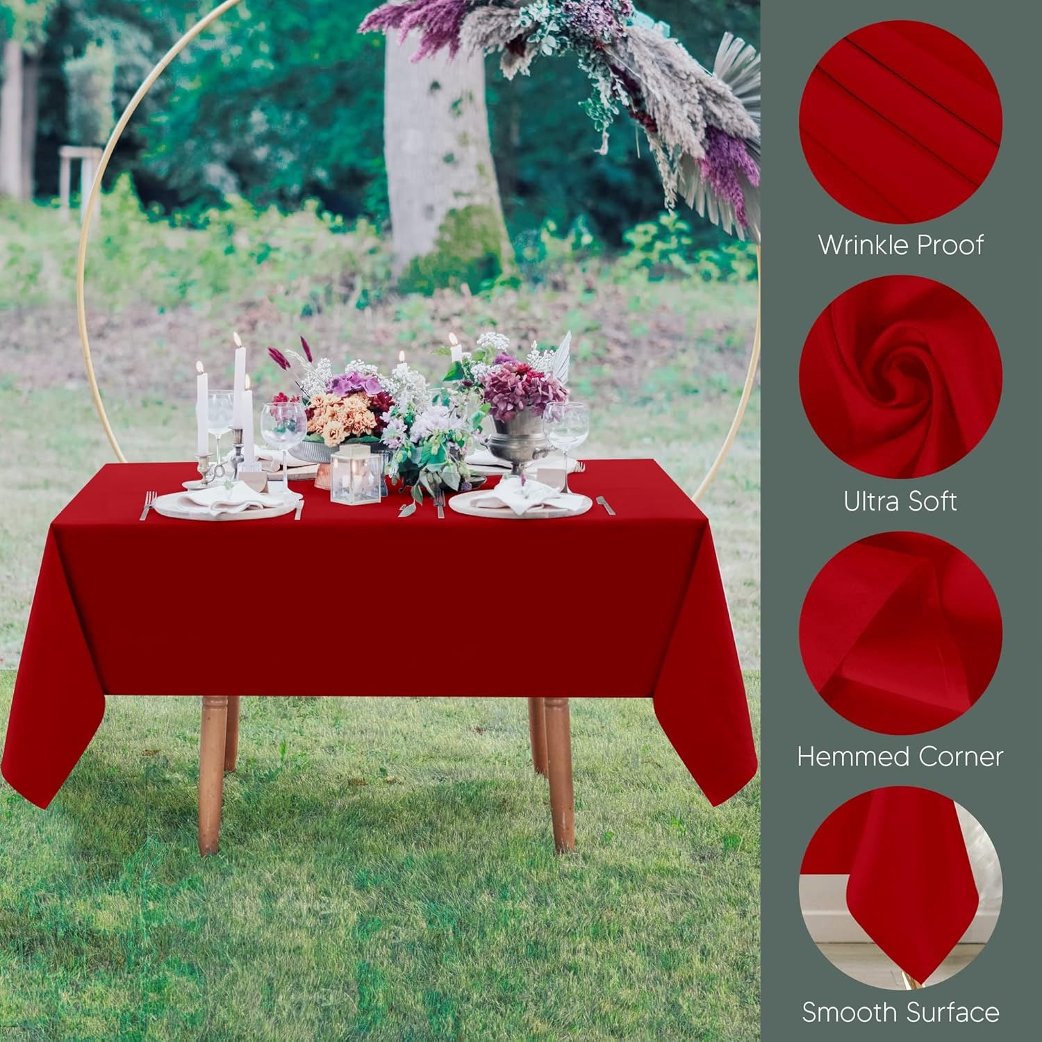 image:imageUtopia Kitchen Rectangle Table Cloth 1 Pack Tablecloth Machine Washable Polyester Table Cover for Dining Buffet Parties Picnics Events Weddings and Restaurants 52x70 Inches BlackRed
