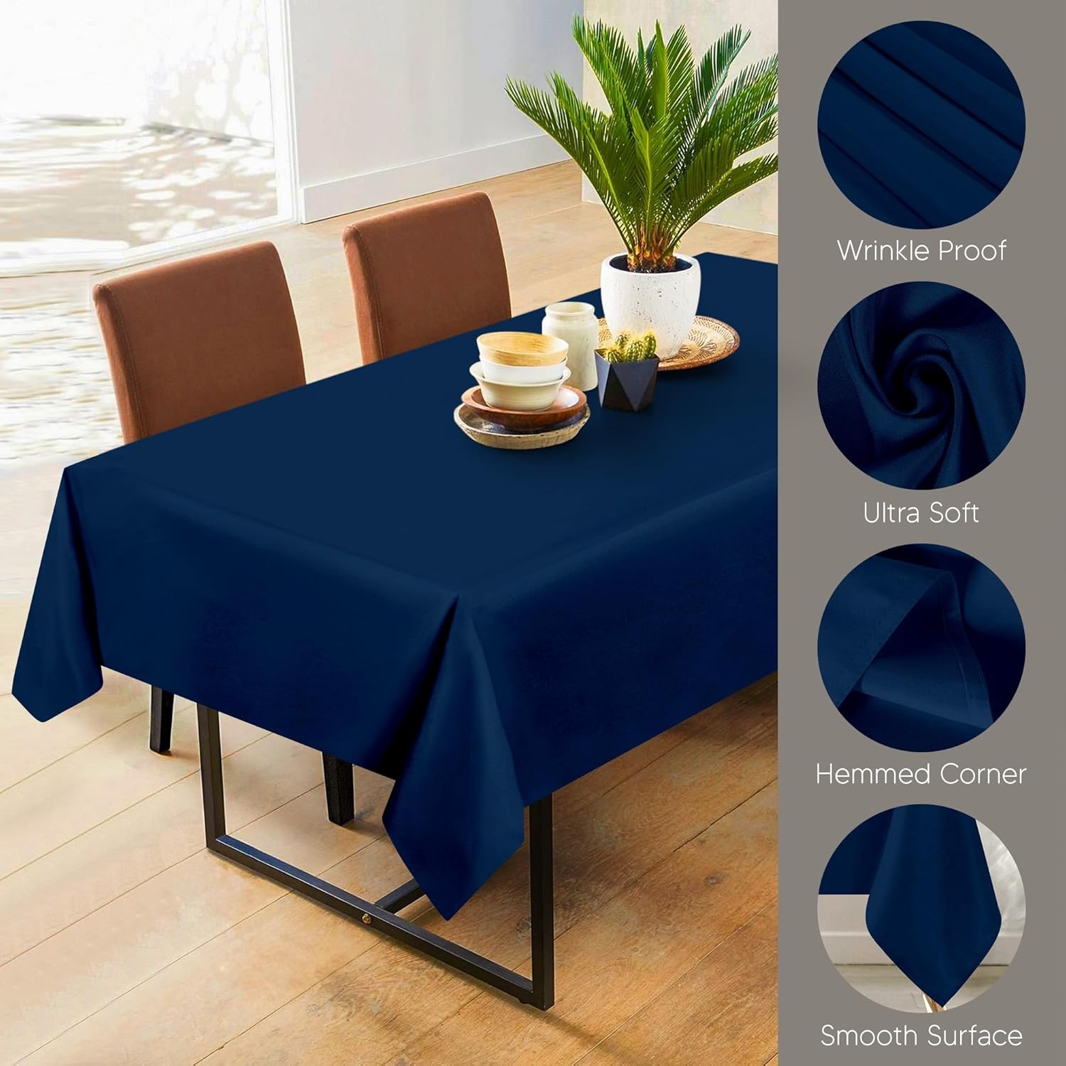 image:imageUtopia Kitchen Rectangle Table Cloth 1 Pack Tablecloth Machine Washable Polyester Table Cover for Dining Buffet Parties Picnics Events Weddings and Restaurants 52x70 Inches BlackNavy