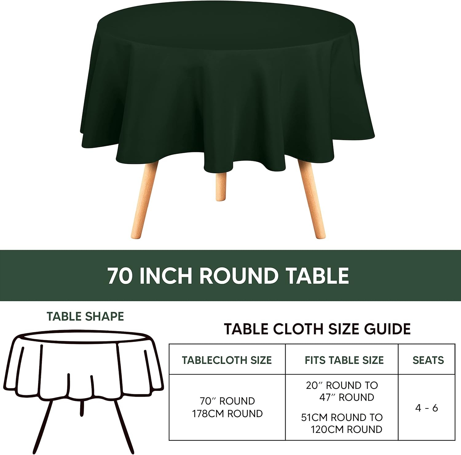 image:imageUtopia Kitchen Rectangle Table Cloth 1 Pack Tablecloth Machine Washable Polyester Table Cover for Dining Buffet Parties Picnics Events Weddings and Restaurants 52x70 Inches BlackHunter Green