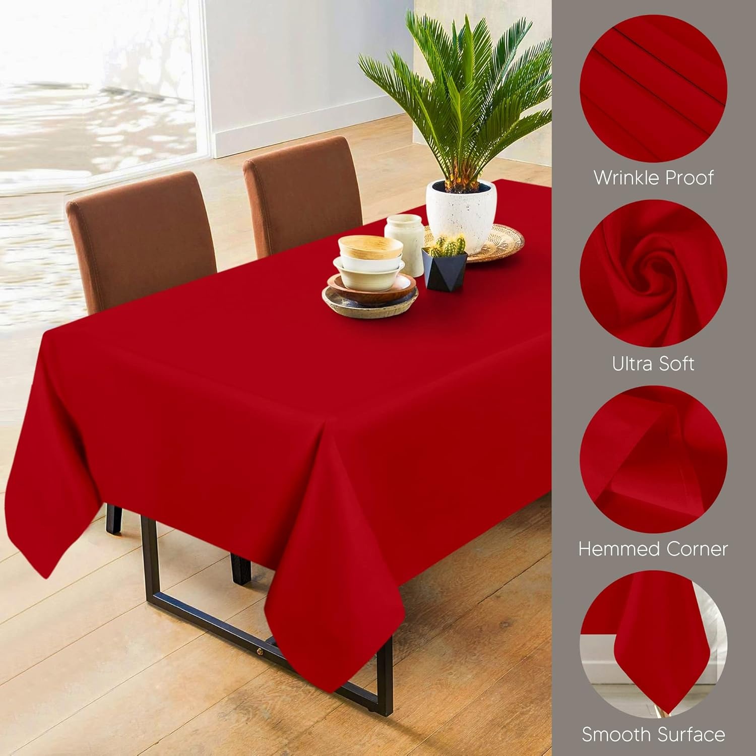 image:imageUtopia Kitchen Rectangle Table Cloth 1 Pack Tablecloth Machine Washable Polyester Table Cover for Dining Buffet Parties Picnics Events Weddings and Restaurants 52x70 Inches BlackRed