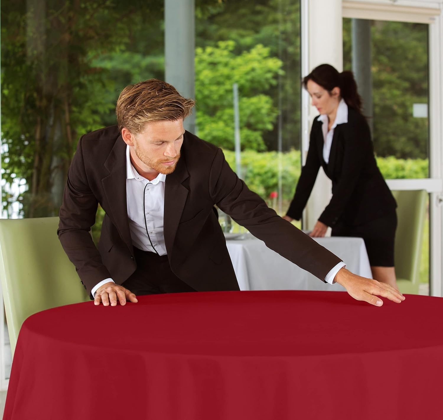 image:imageUtopia Kitchen Rectangle Table Cloth 1 Pack Tablecloth Machine Washable Polyester Table Cover for Dining Buffet Parties Picnics Events Weddings and Restaurants 52x70 Inches BlackRed