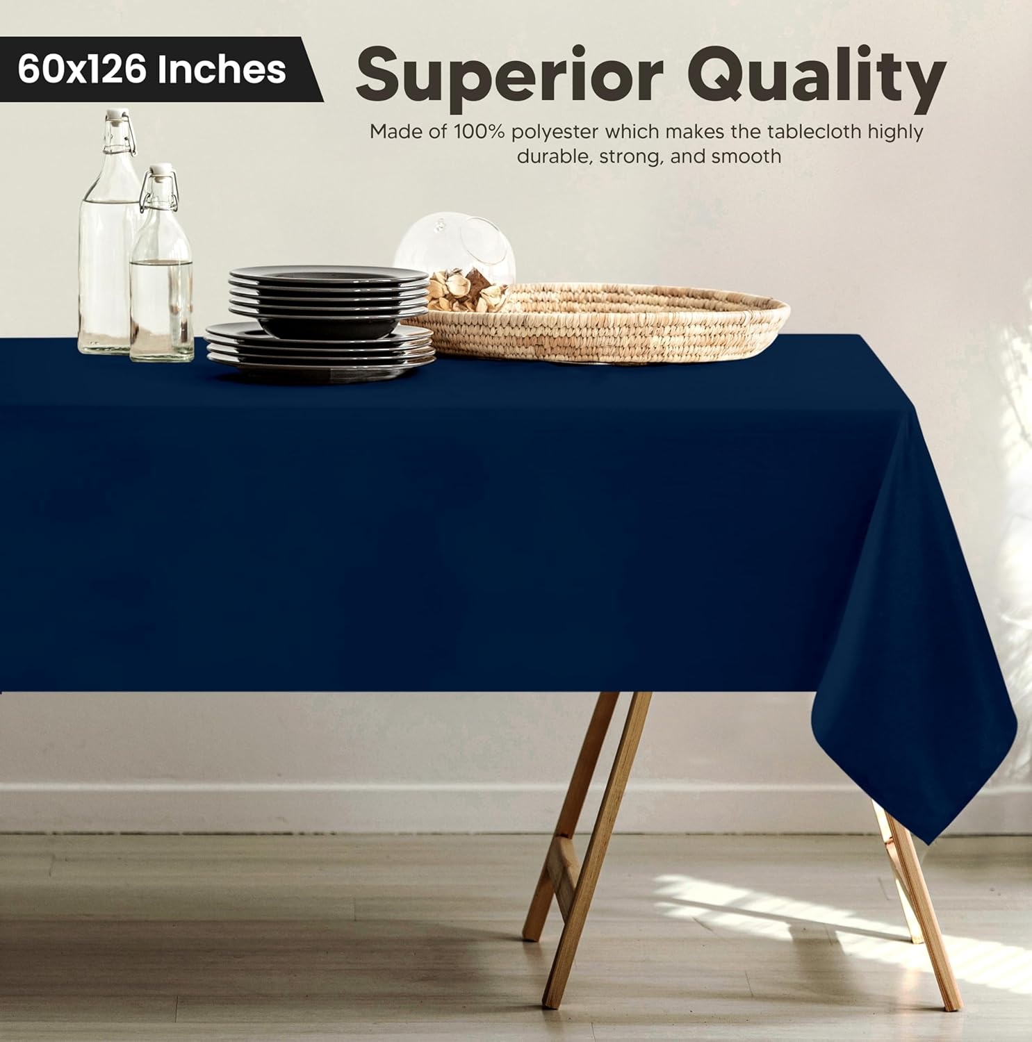 image:imageUtopia Kitchen Rectangle Table Cloth 1 Pack Tablecloth Machine Washable Polyester Table Cover for Dining Buffet Parties Picnics Events Weddings and Restaurants 52x70 Inches BlackNavy