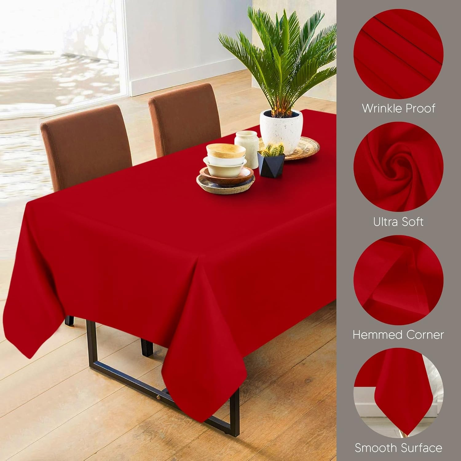 image:imageUtopia Kitchen Rectangle Table Cloth 1 Pack Tablecloth Machine Washable Polyester Table Cover for Dining Buffet Parties Picnics Events Weddings and Restaurants 52x70 Inches BlackRed
