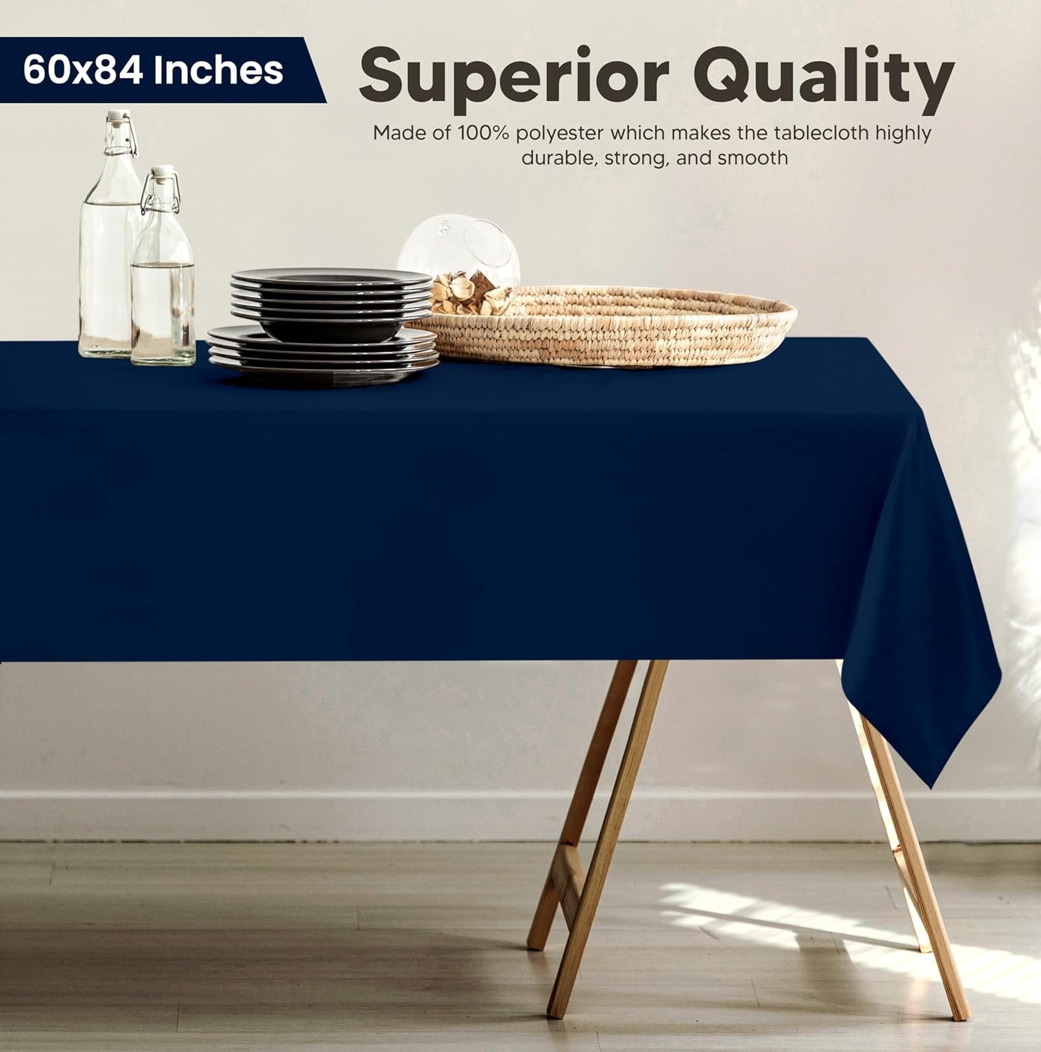 image:imageUtopia Kitchen Rectangle Table Cloth 1 Pack Tablecloth Machine Washable Polyester Table Cover for Dining Buffet Parties Picnics Events Weddings and Restaurants 52x70 Inches BlackNavy