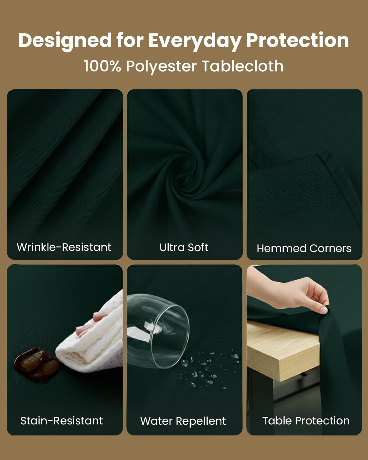 image:imageUtopia Kitchen Rectangle Table Cloth 1 Pack Tablecloth Machine Washable Polyester Table Cover for Dining Buffet Parties Picnics Events Weddings and Restaurants 52x70 Inches BlackHunter Green