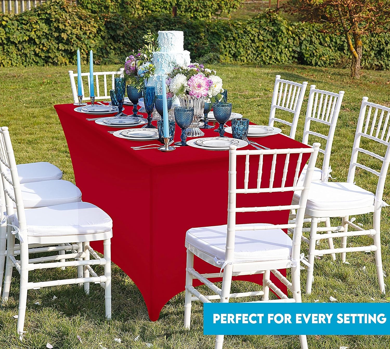 image:imageUtopia Kitchen Spandex Tablecloth 1 Pack 4FT Black Tight Fitted Washable and Wrinkle Resistant Stretch Rectangular Patio Table Cover for Event Wedding Banquet amp Parties 48Lx30Wx30H InchRed