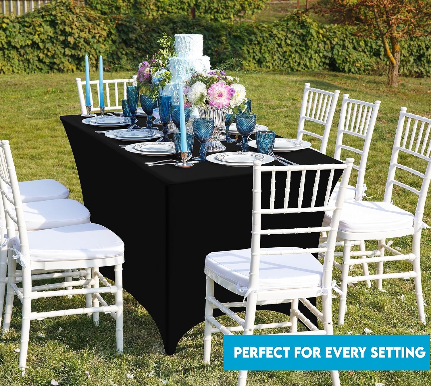 image:imageUtopia Kitchen Spandex Tablecloth 1 Pack 4FT Black Tight Fitted Washable and Wrinkle Resistant Stretch Rectangular Patio Table Cover for Event Wedding Banquet amp Parties 48Lx30Wx30H InchBlack