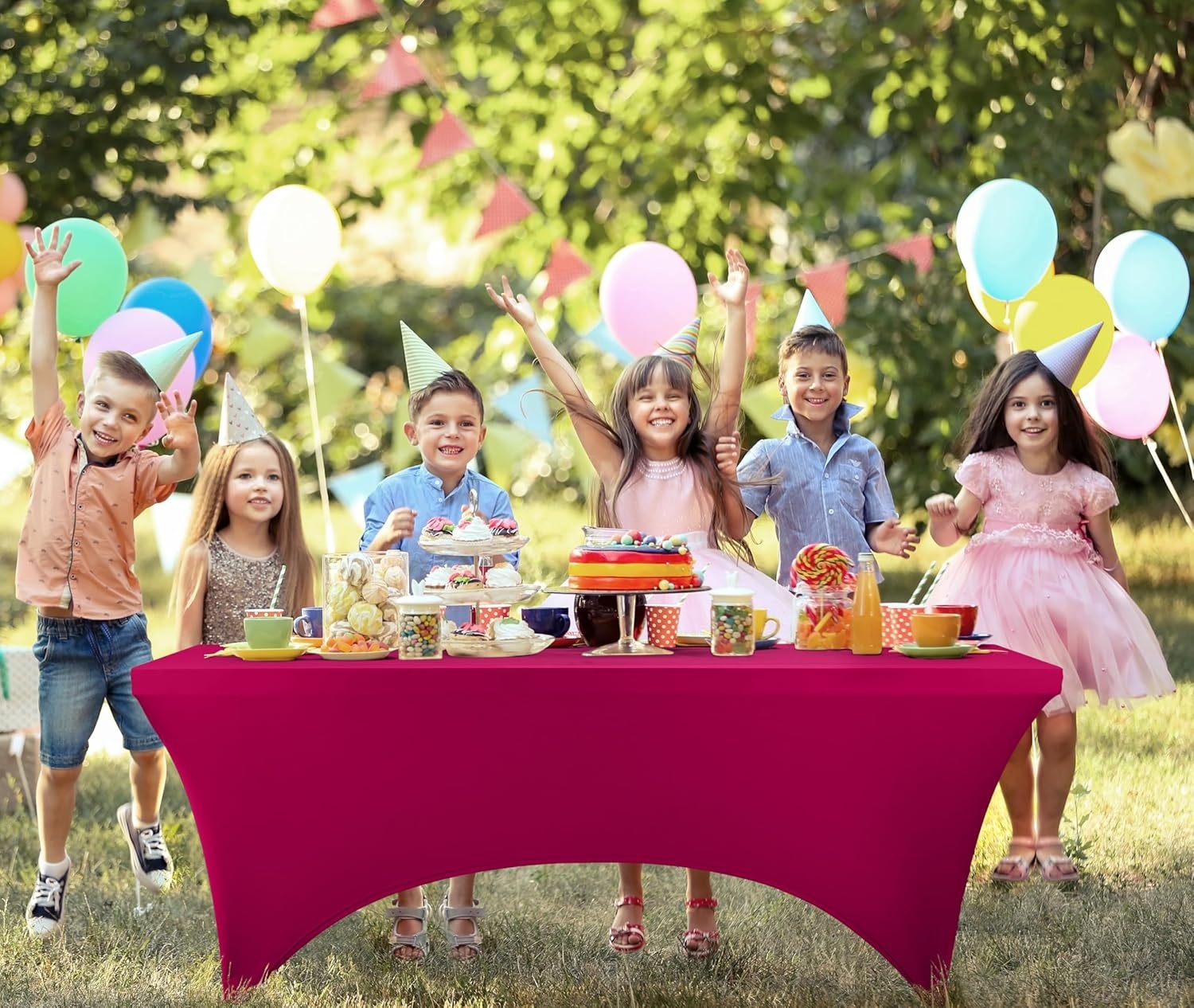 image:imageUtopia Kitchen Spandex Tablecloth 1 Pack 4FT Black Tight Fitted Washable and Wrinkle Resistant Stretch Rectangular Patio Table Cover for Event Wedding Banquet amp Parties 48Lx30Wx30H InchFuchsia