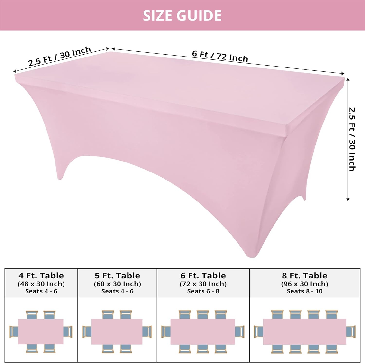 image:imageUtopia Kitchen Spandex Tablecloth 1 Pack 4FT Black Tight Fitted Washable and Wrinkle Resistant Stretch Rectangular Patio Table Cover for Event Wedding Banquet amp Parties 48Lx30Wx30H InchPink