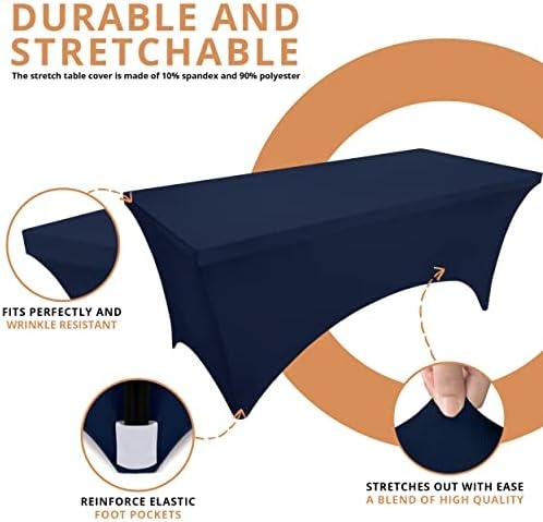 image:imageUtopia Kitchen Spandex Tablecloth 1 Pack 4FT Black Tight Fitted Washable and Wrinkle Resistant Stretch Rectangular Patio Table Cover for Event Wedding Banquet amp Parties 48Lx30Wx30H InchNavy Blue