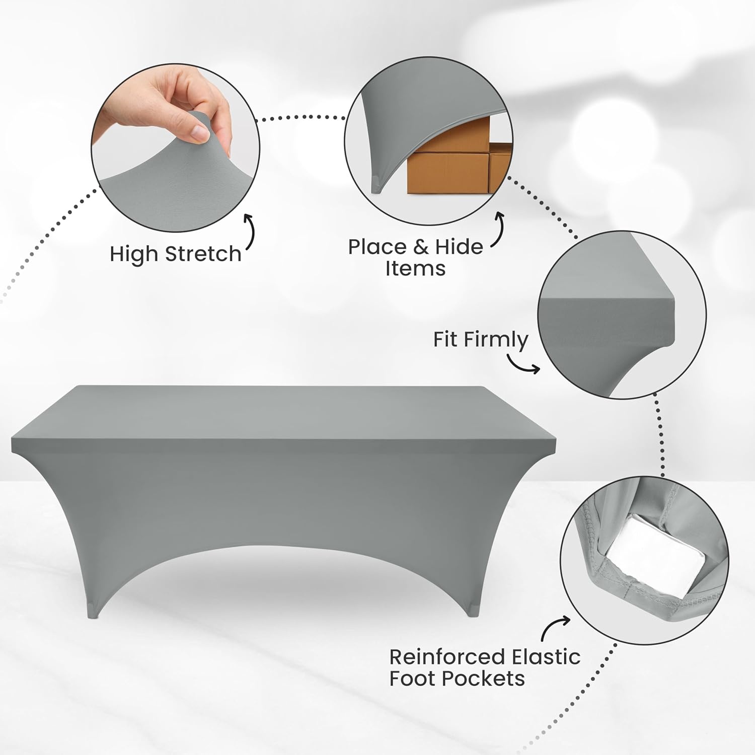 image:imageUtopia Kitchen Spandex Tablecloth 1 Pack 4FT Black Tight Fitted Washable and Wrinkle Resistant Stretch Rectangular Patio Table Cover for Event Wedding Banquet amp Parties 48Lx30Wx30H InchGrey