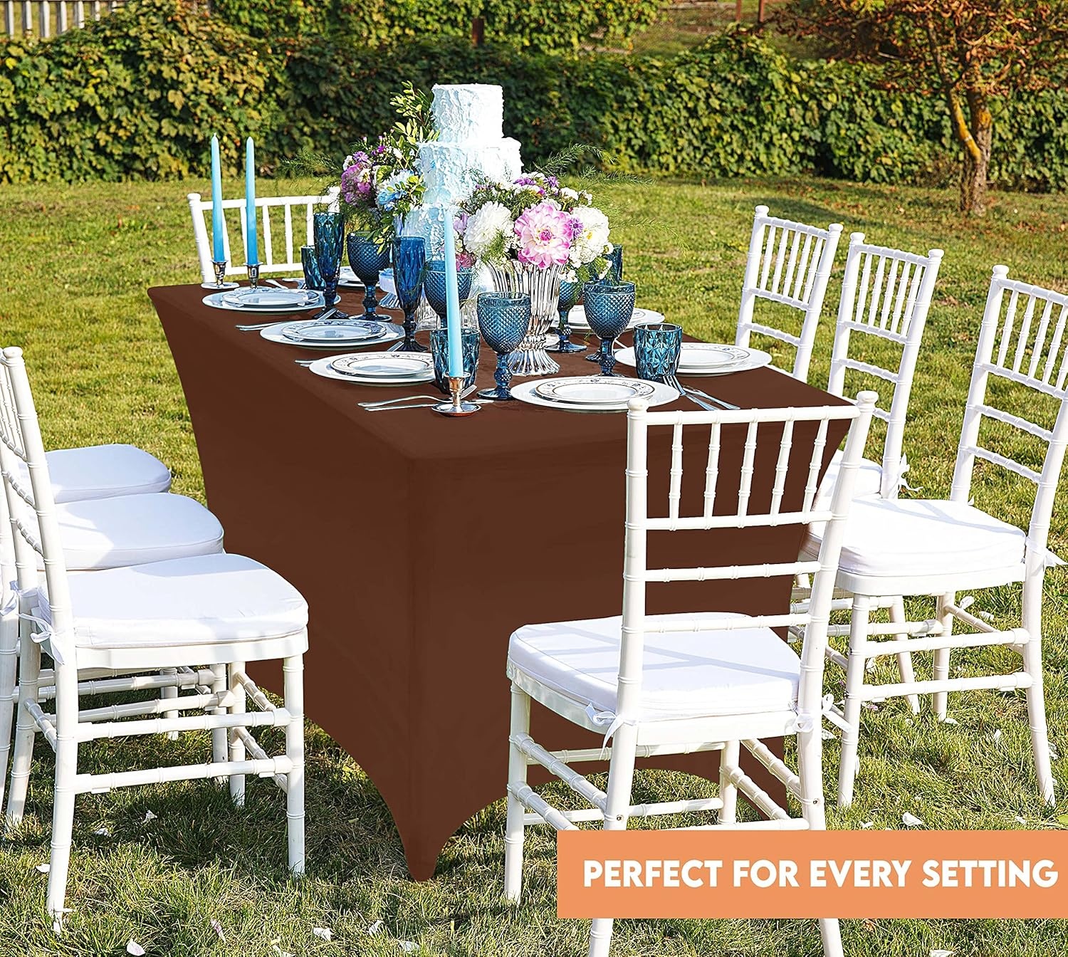 image:imageUtopia Kitchen Spandex Tablecloth 1 Pack 4FT Black Tight Fitted Washable and Wrinkle Resistant Stretch Rectangular Patio Table Cover for Event Wedding Banquet amp Parties 48Lx30Wx30H InchCoffee