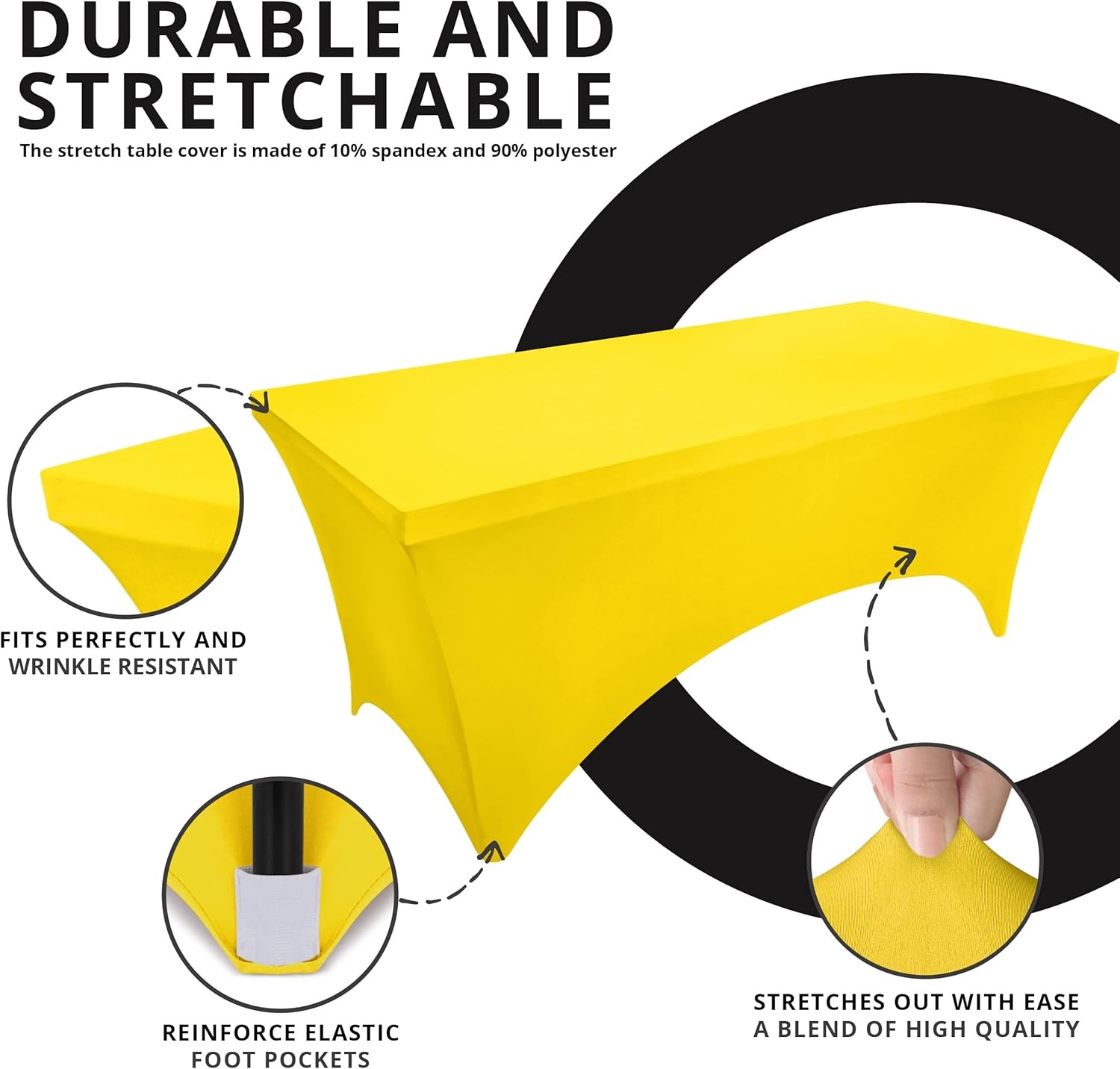 image:imageUtopia Kitchen Spandex Tablecloth 1 Pack 4FT Black Tight Fitted Washable and Wrinkle Resistant Stretch Rectangular Patio Table Cover for Event Wedding Banquet amp Parties 48Lx30Wx30H InchYellow