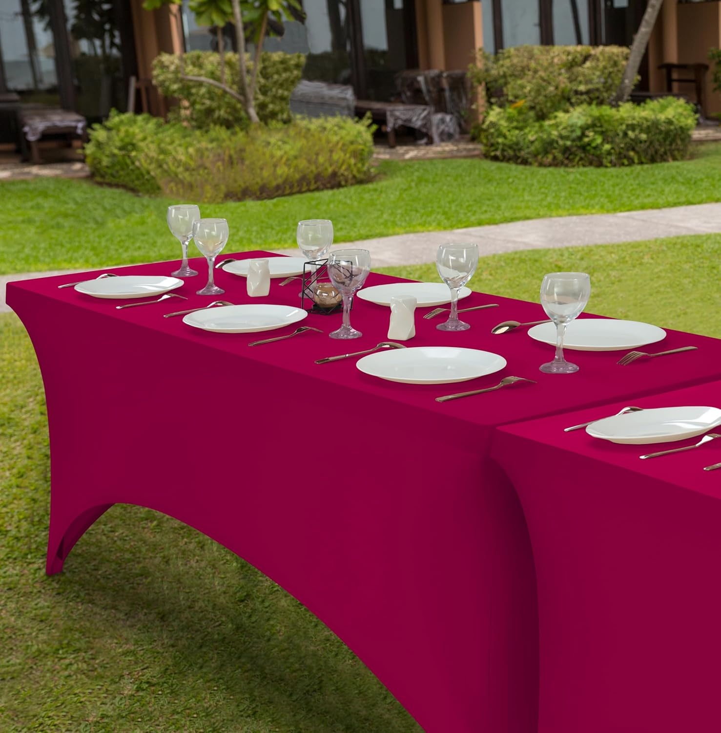 image:imageUtopia Kitchen Spandex Tablecloth 1 Pack 4FT Black Tight Fitted Washable and Wrinkle Resistant Stretch Rectangular Patio Table Cover for Event Wedding Banquet amp Parties 48Lx30Wx30H InchFuchsia