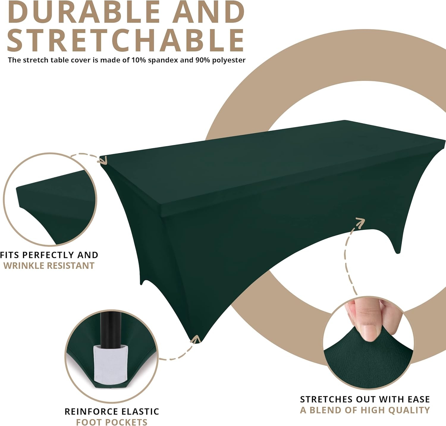 image:imageUtopia Kitchen Spandex Tablecloth 1 Pack 4FT Black Tight Fitted Washable and Wrinkle Resistant Stretch Rectangular Patio Table Cover for Event Wedding Banquet amp Parties 48Lx30Wx30H InchHunter Green