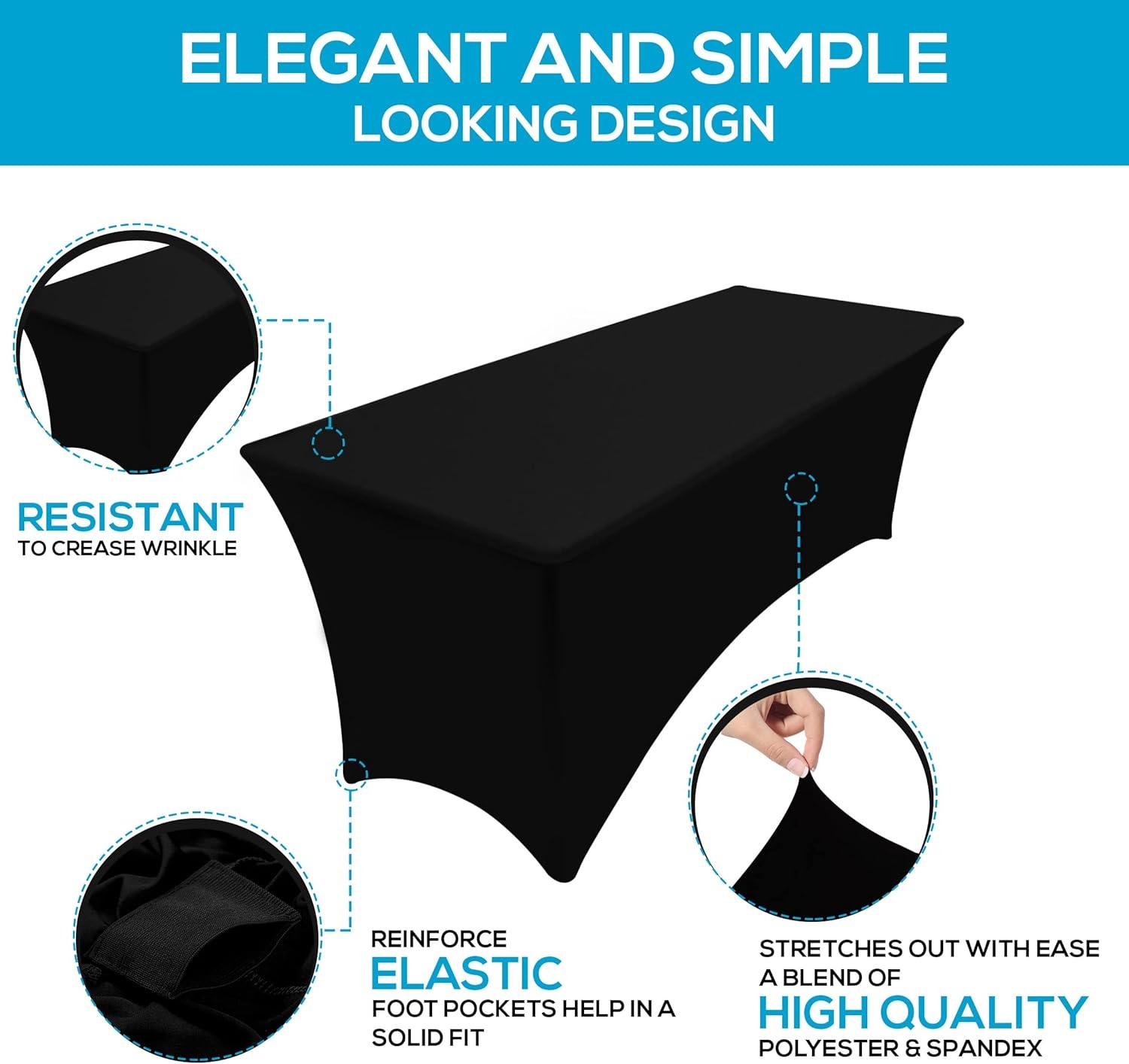image:imageUtopia Kitchen Spandex Tablecloth 1 Pack 4FT Black Tight Fitted Washable and Wrinkle Resistant Stretch Rectangular Patio Table Cover for Event Wedding Banquet amp Parties 48Lx30Wx30H InchBlack