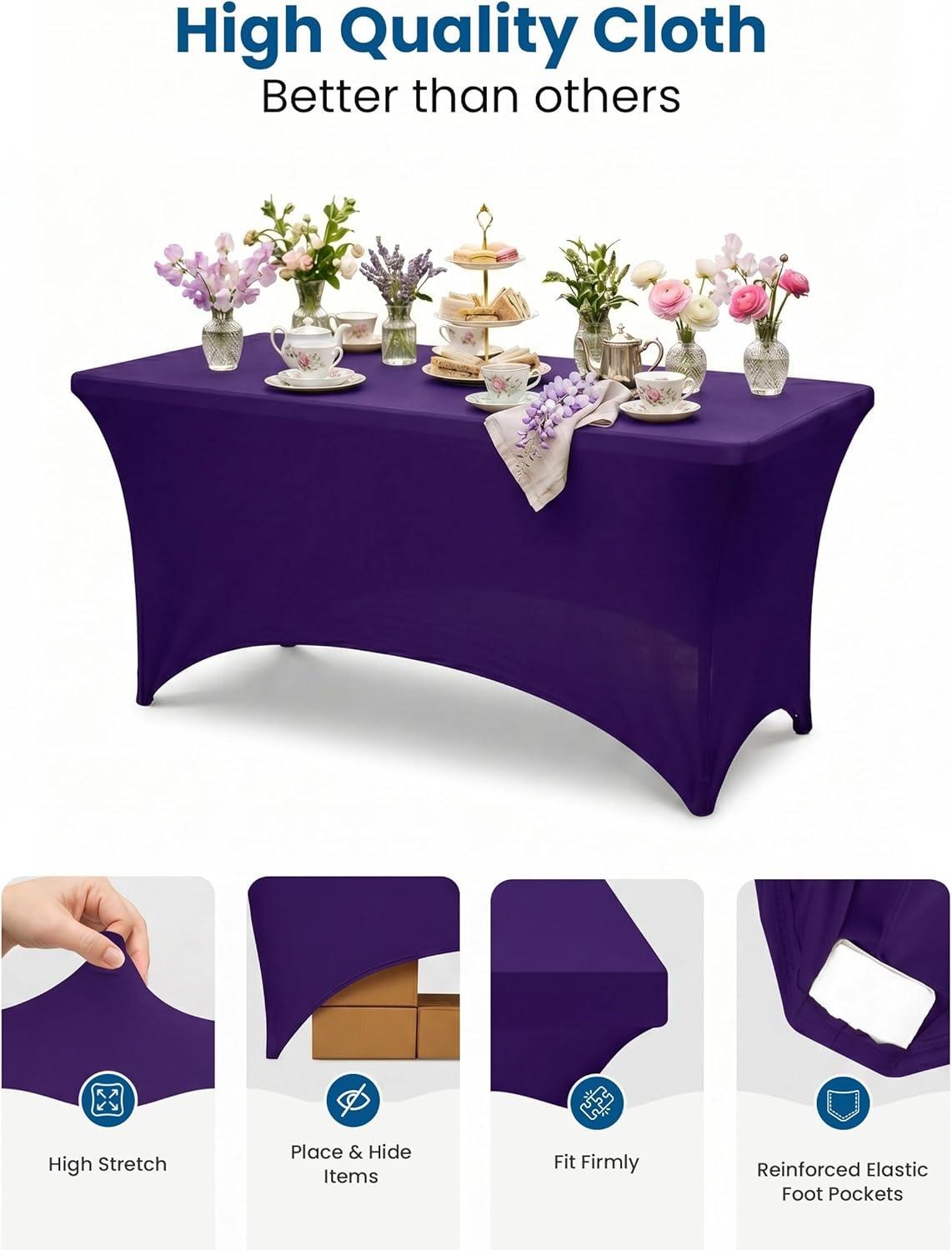 image:imageUtopia Kitchen Spandex Tablecloth 1 Pack 4FT Black Tight Fitted Washable and Wrinkle Resistant Stretch Rectangular Patio Table Cover for Event Wedding Banquet amp Parties 48Lx30Wx30H InchPurple